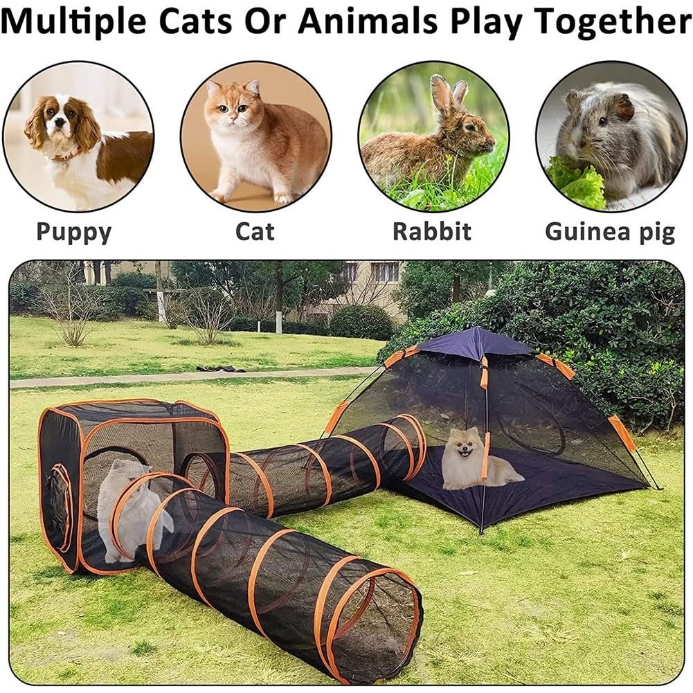 Tente for Chat, maisonnette Tunnel for Chats et Chiens, Parc for Chat avec Tunnel, Tente Portable for Animaux, Parc en Maille for Chats, Lapins, furets et Petits Animaux