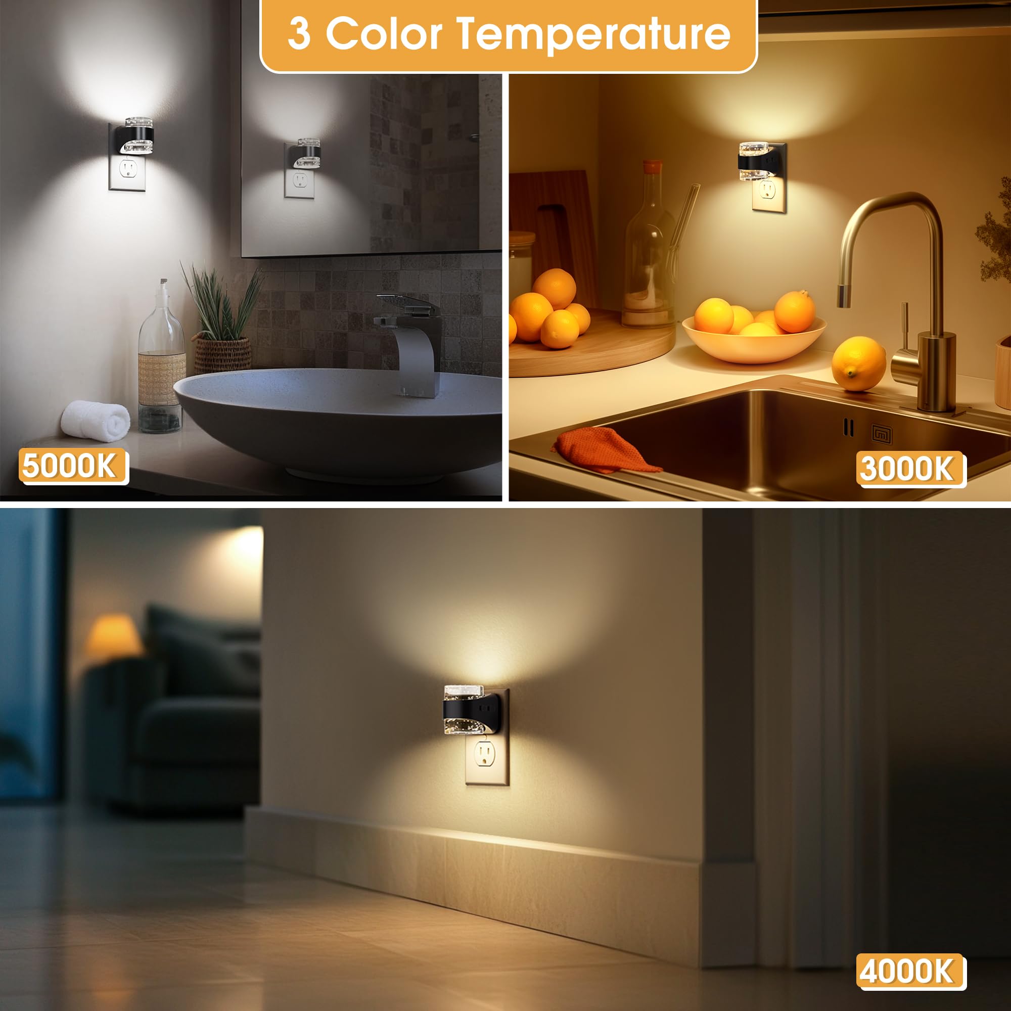 Briignite - Luz nocturna LED enchufable en la pared [Paquete de 2] - Luz nocturna regulable con diseño de burbujas 3000 K/4000 K/5000 K y 3 niveles de brillo para guardería, pasillo, baño, habitación