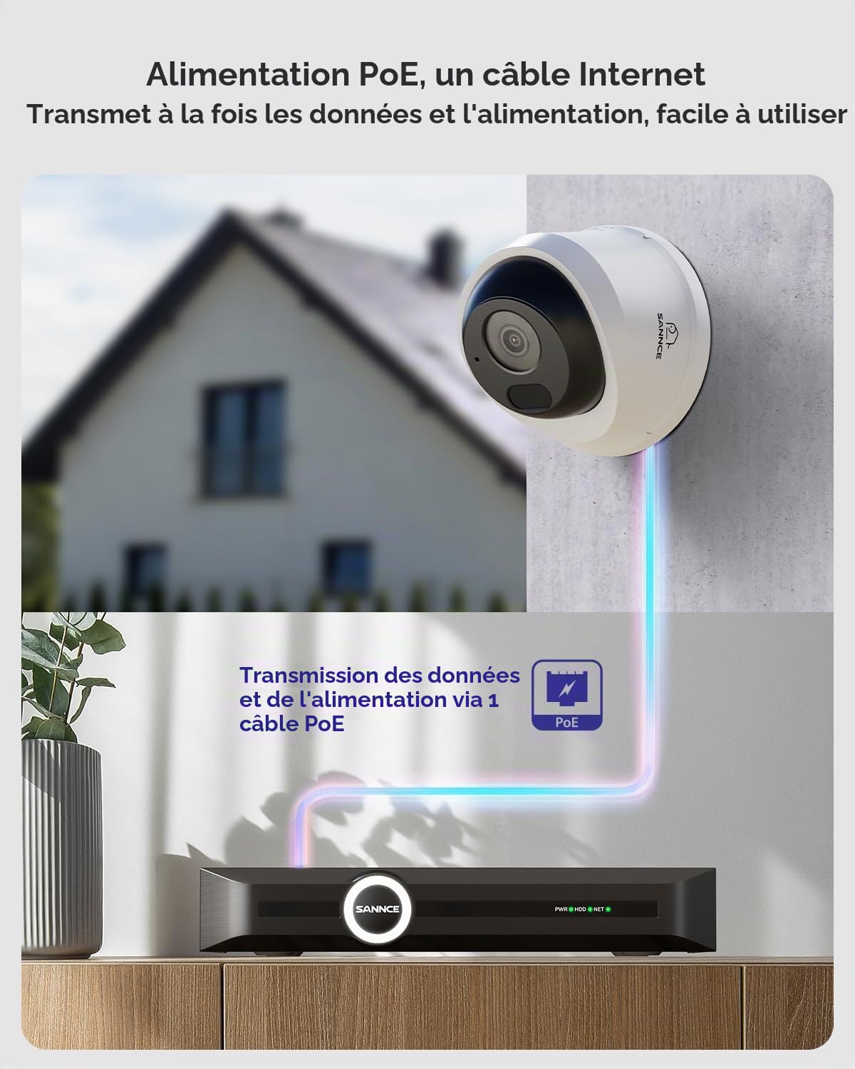 SANNCE Système de Caméras de Surveillance 8CH POE CCTV, Caméras 5MP avec Audio Intégral et NVR 4K POE, Détection AI des Humains/Véhicules (4 Caméras+NVR+2TB HDD)