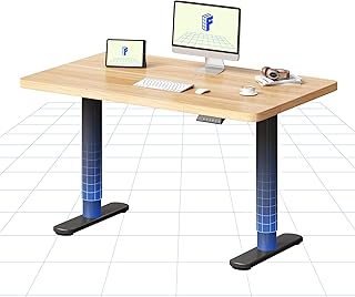 FLEXISPOT Höhenverstellbarer Schreibtisch mit runden Tischbeinen – ästhetischer Sitz-Steh-Arbeitsplatz mit ausgewogenen Proportionen und ruhiger Präsenz, 100×60 cm (Schwarz + Ahorn)
