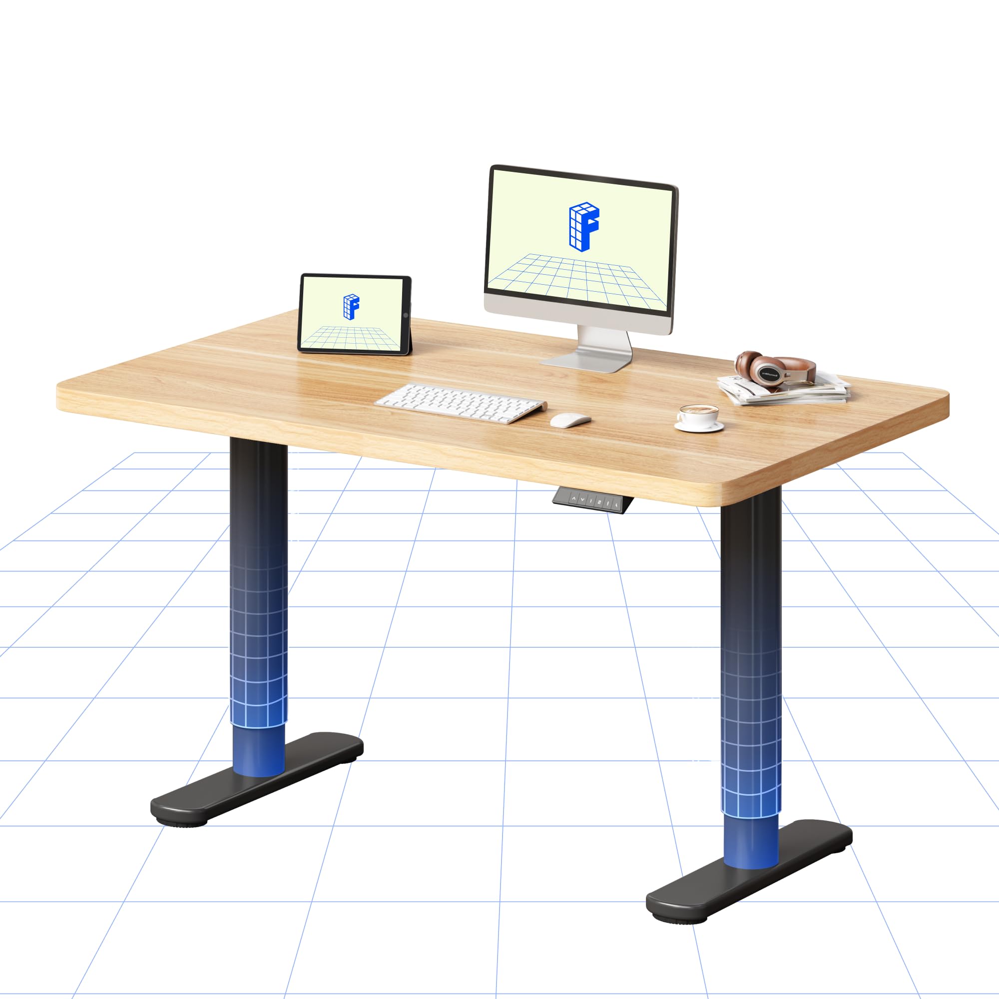 FLEXISPOT Electric Standing Desk One Piece Desktop CylineX Height Adjustable Sit Stand Up with Memory Smart Panel, 100x60 Black Frame and Maple Top
