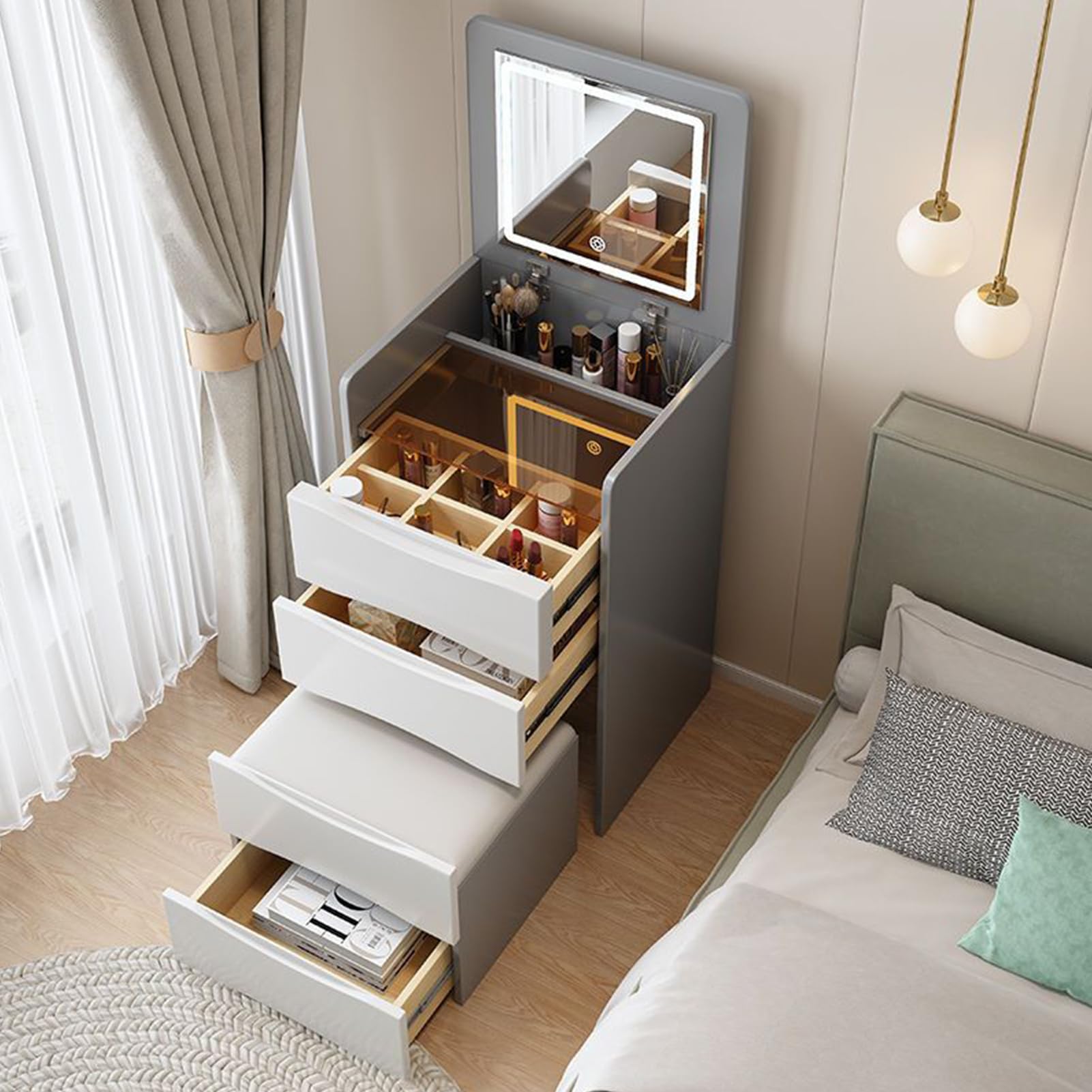 YESHOMY Scrivania Trucco Con Specchio Luci LED E Sgabello: La Tua Postazione Beauty A Casa