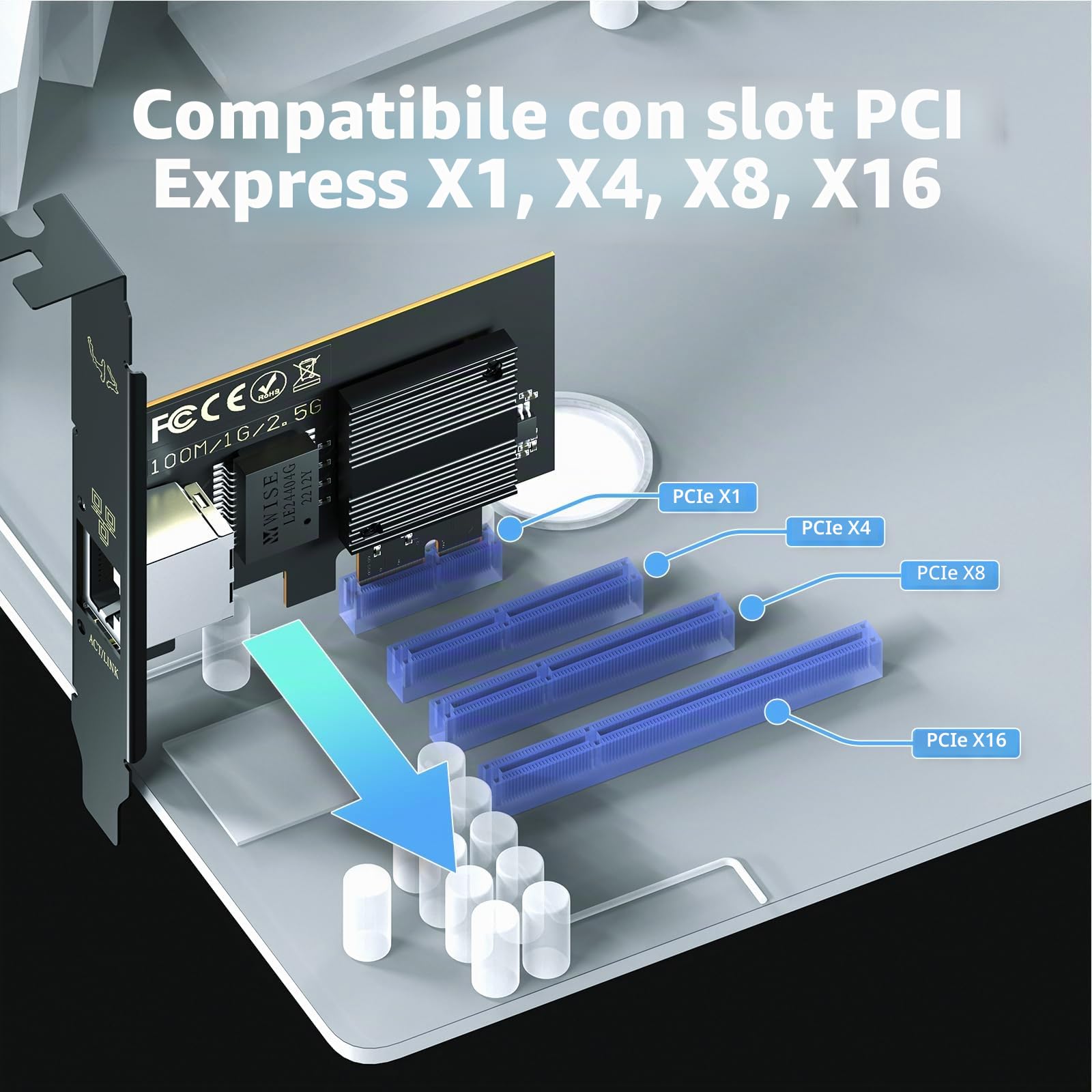 Scheda di rete 2,5 Gb PCIe con chip I226-V, adattatore di rete 2,5GBase-T NIC, porta LAN RJ45 Ethernet Gigabit 100/1000/2500 Mbit/s, PCIe 3.1 X1