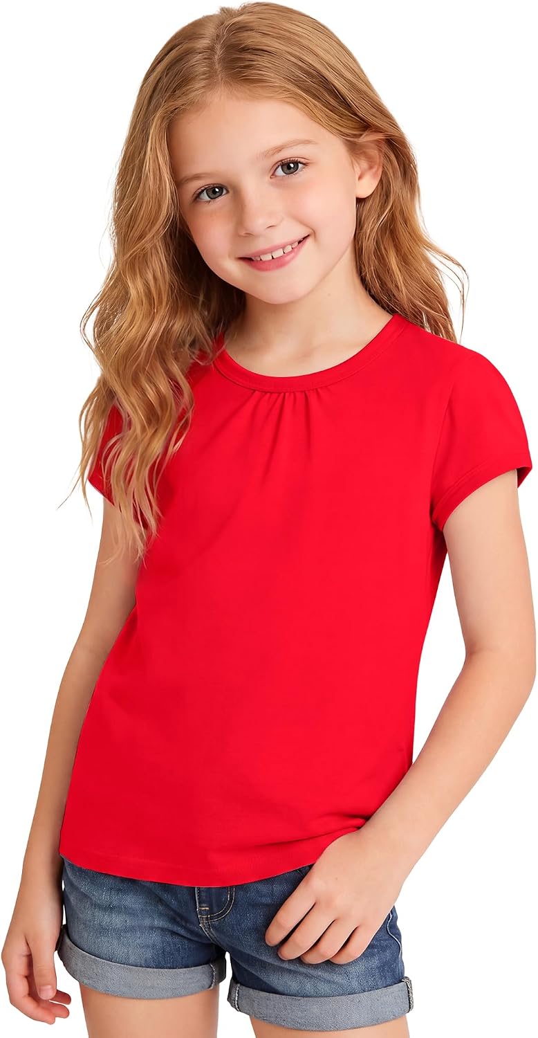 3 Pack Girls Short Sleeve T-Shirts Pleated Neck Summer Tops
