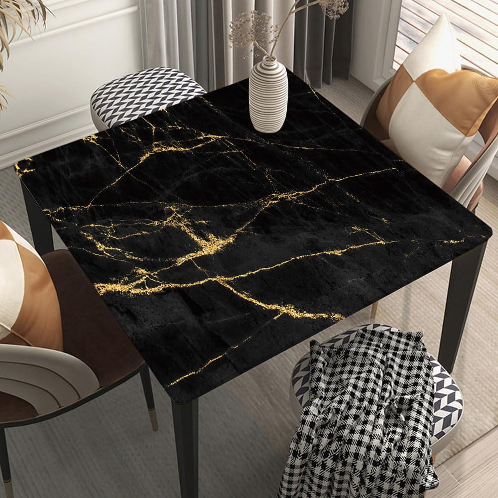 Square Tablecloth with Elastic Edge Mandala Eastern Floral Motifs Pattern Bohemian Background Fitted Table Covers for Kitchen Party Outdoor Indoor, Fitted for 60"x60" Square Table, Style 282