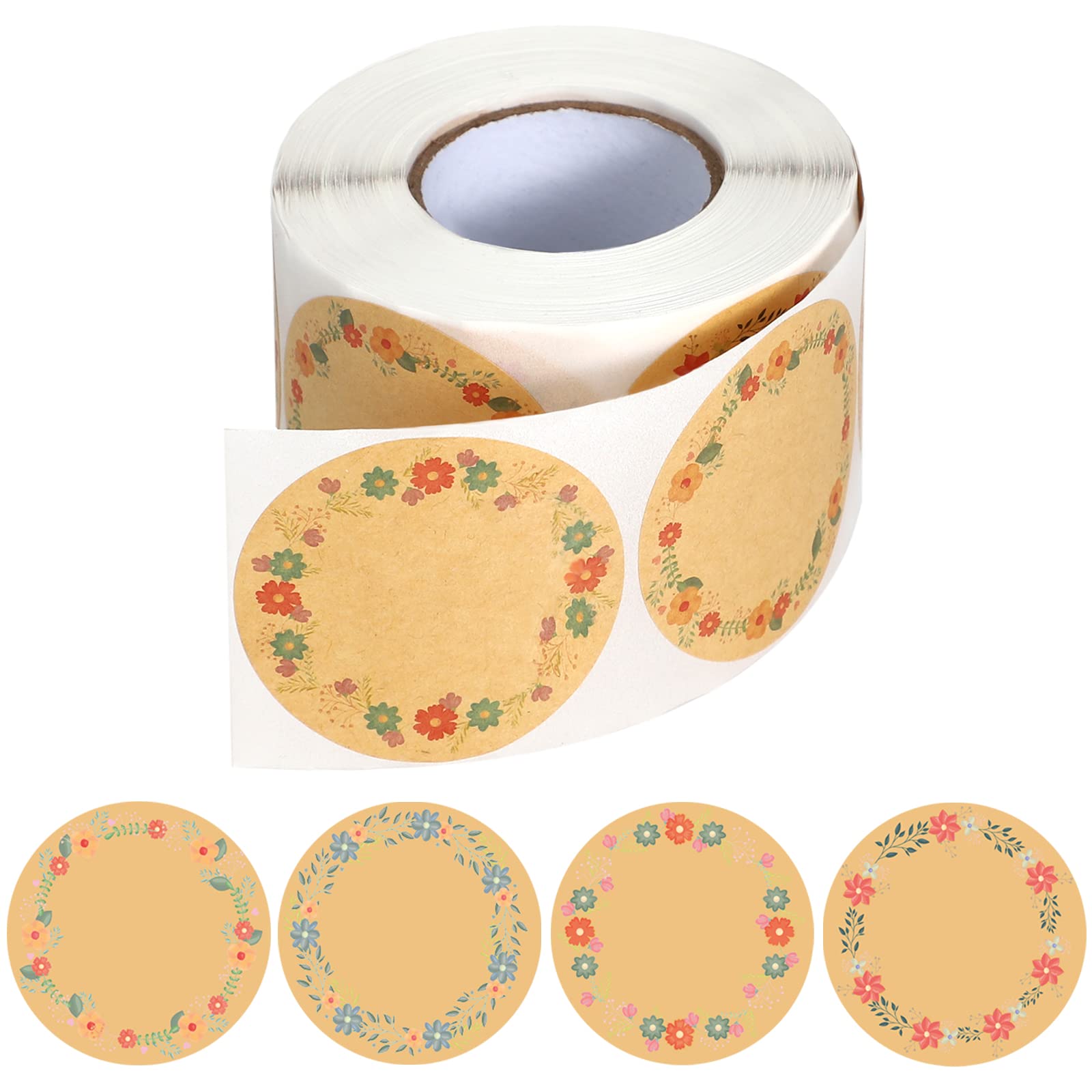2" Canning Label Stickers 500pcs Kraft Sticker Labels for Mason Jars, Bottles, Lids, Canning Labels, Name Gift Labels, Candle Labels, with 4 Pattern Designs