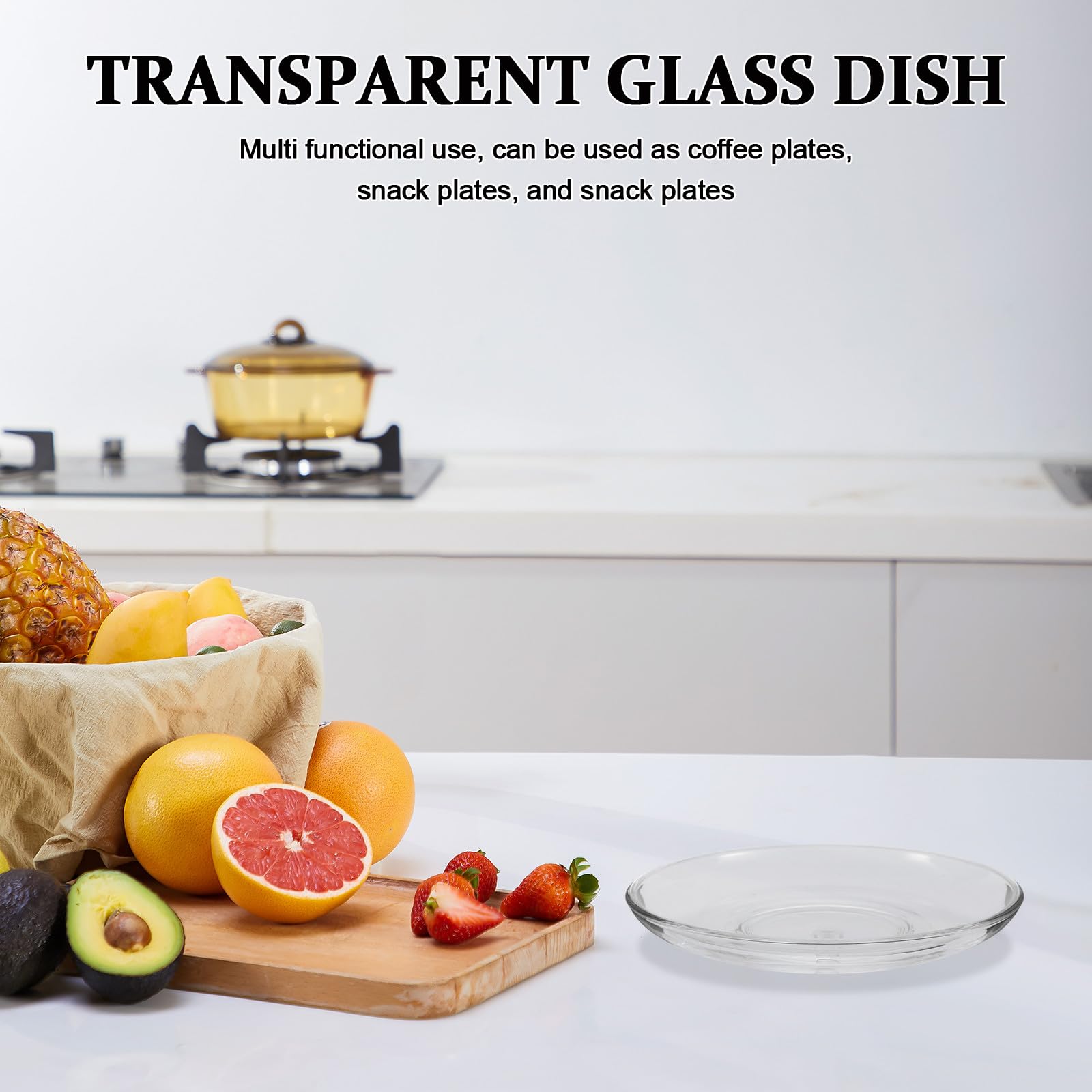Kichvoe Ensemble de 6 Assiettes en Verre Transparent pour Dessert et Apéritifs, Design Élégant, Utilisation Polyvalente, Compatible Micro-ondes, pour Fêtes et Repas