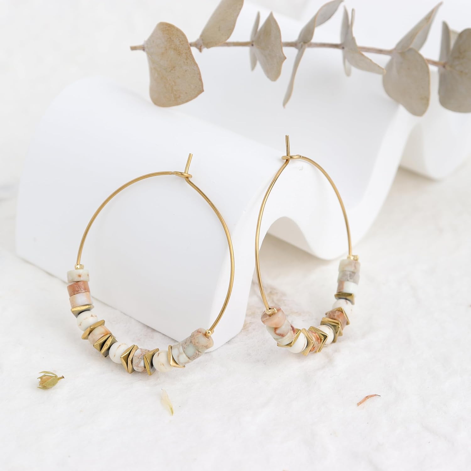 Natural Stone bead Hoop Earrings for Women, Boho Trendy Summer Beach Jewelry Gift - Image 8