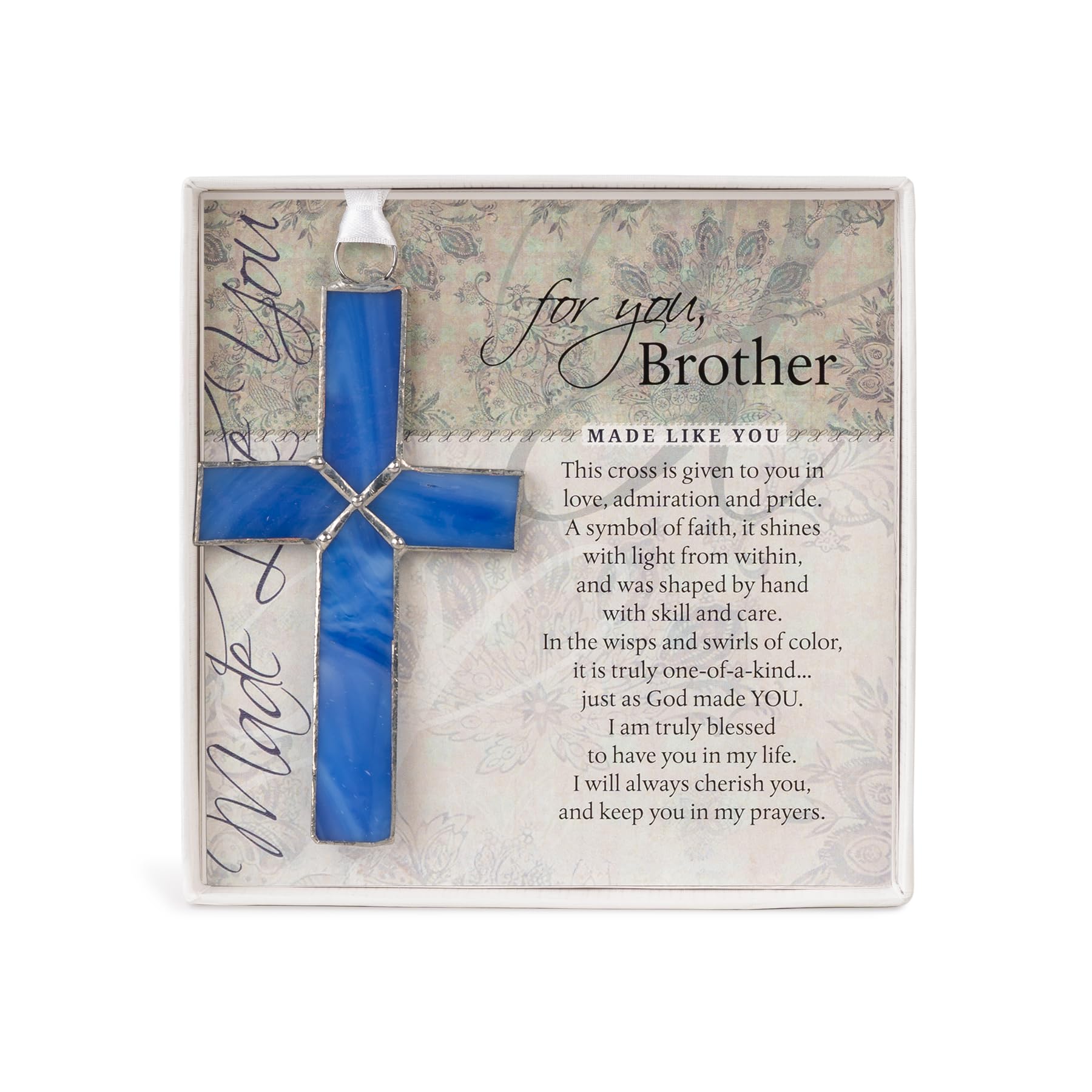 Made Like You Handmade Blue Stained Glass Cross Gift for Brother - Gift for Brother for Christmas, Birthday