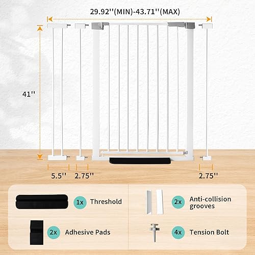Miniatura 2 de Puerta para bebé de 41 pulgadas de alto, con cierre automático, ajustable de 29.92 a 43.71 pulgadas de ancho, montada a presión, puerta para