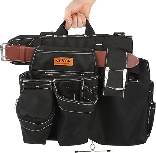 Miniatura 3 de VEVOR Cinturón de herramientas de 32 bolsillos con doble fila, ajustable de 32 a 54 pulgadas, bolsa de herramientas desmontable de nailon resistente