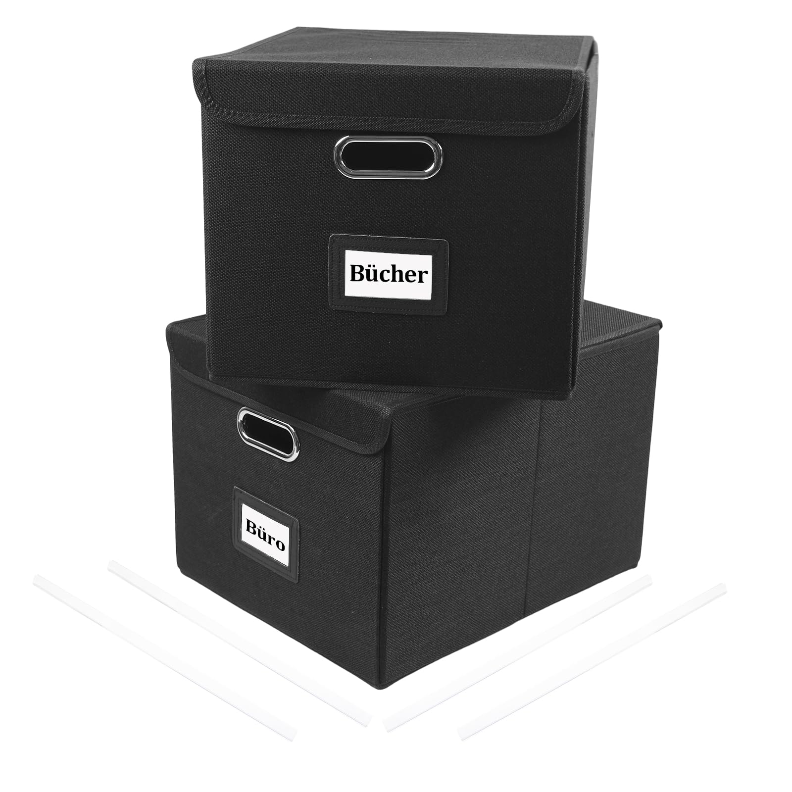 Gemsaya 2 Pack Portable File Organiser Box with Lid, Foldable Collapsible File Storage Box with Plastic Slide, 38x32x27.5cm Hanging Filing Storage Box for Office Home File Folders, Black