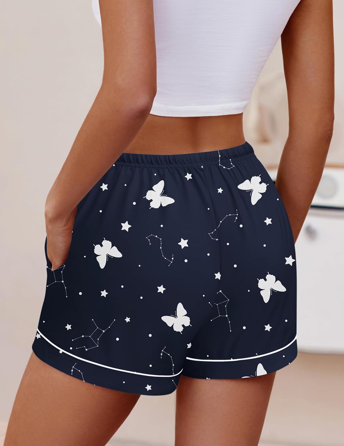 Ekouaer Womens Pajama Shorts Casual Summer Sleep Shorts Cute Printed Lounge Pj Bottoms with Drawstring & Pockets - Image 2