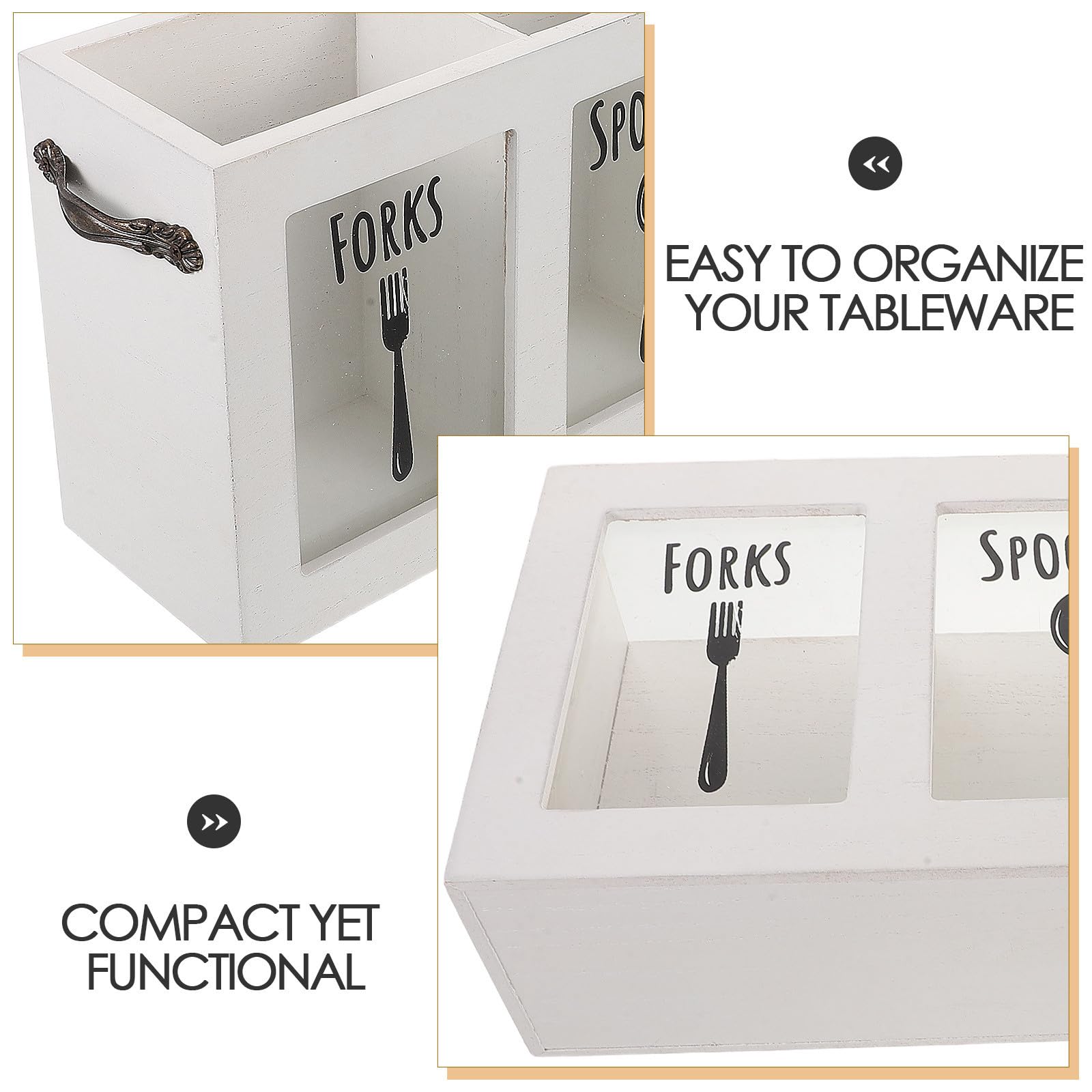 Caja de Cubiertos de Madera 3 Compartimentos para Almacenamiento Duradero y Soporte para Utensilios de Cocina en Encimera, Adecuado para Cocina y Cenas