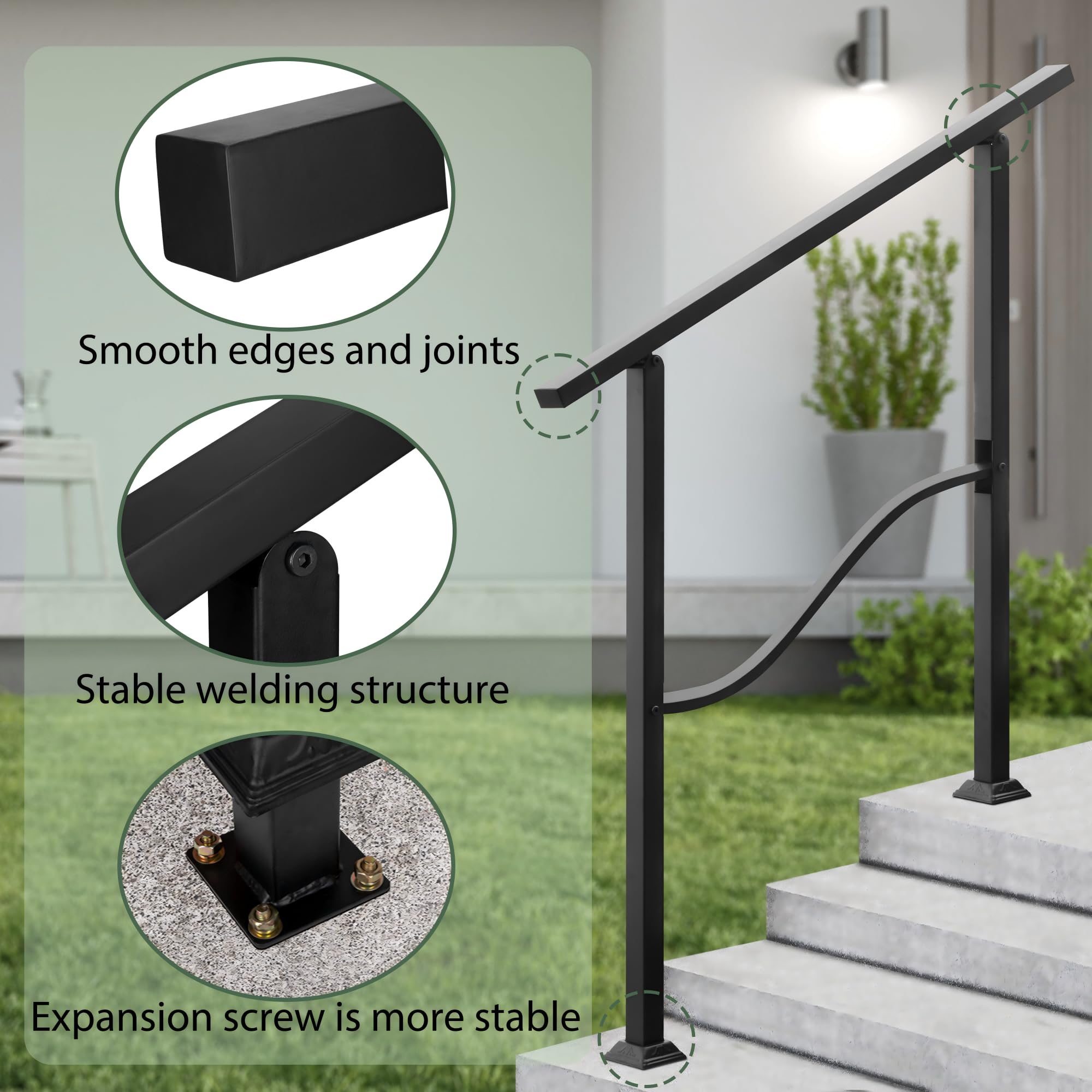 Snapklik.com : Auxdee Handrails For Outdoor Steps, 3 To 4 Step Heavy ...