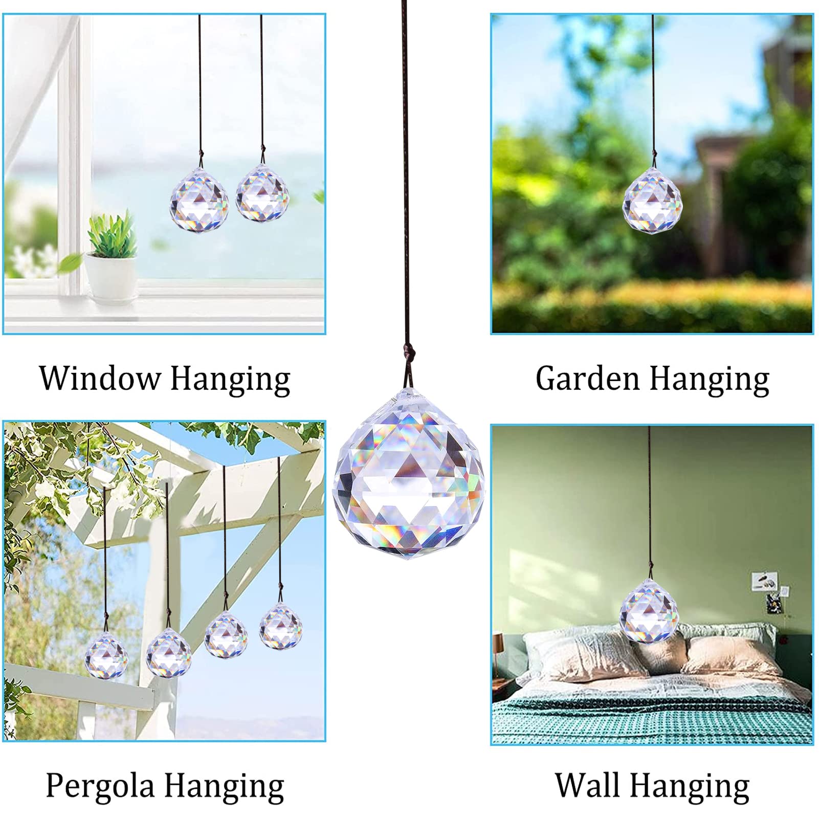 4 Pezzi Acchiappa-Sole in Cristallo, Sfera di Vetro, Prisma Trasparente, Crystal da Appendere, Sfaccettato