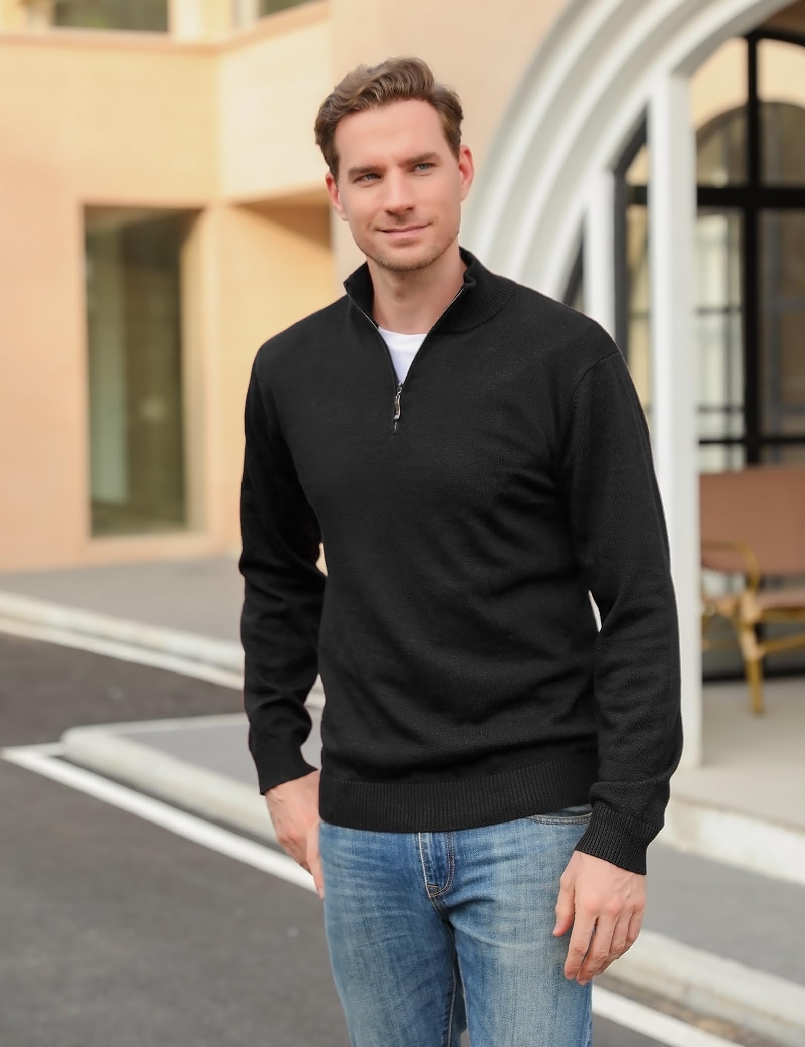 iClosam Maglione Uomo Invernali Collo Alto con Zip Pullover Giacca in Maglia Maglione Pullover Invernale Tenere Caldo