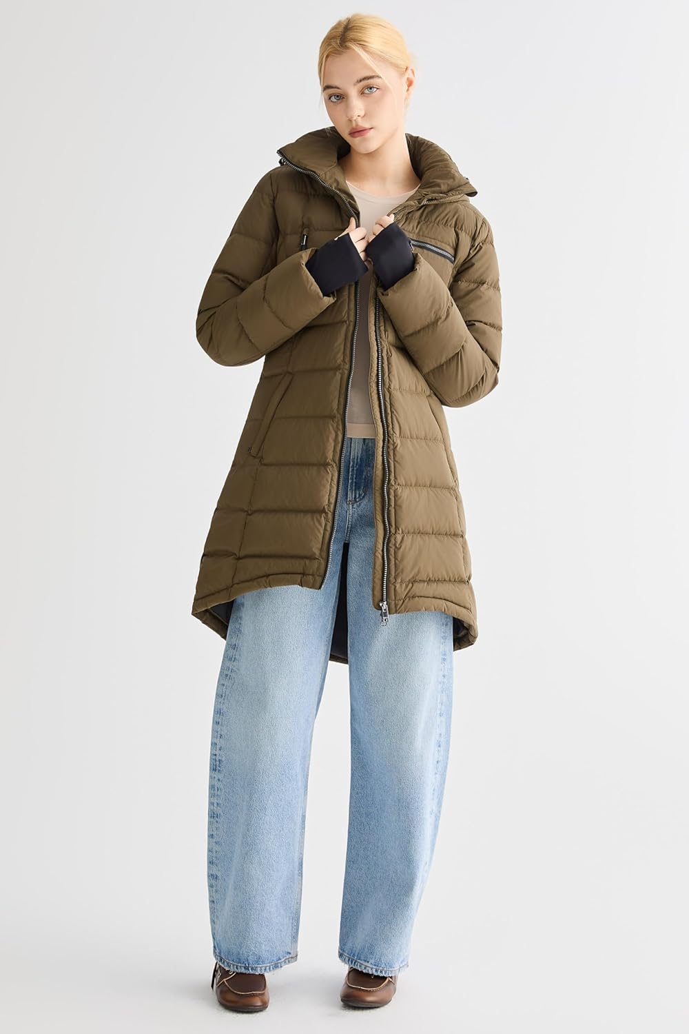 Orolay Women's Winter Down Jacket Long Quilted Puffer Coat Warm Hooded Slim Fit Outerwear - Image 6