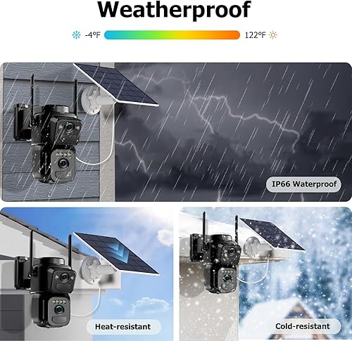 Miniatura 6 de Uniter Cámaras de seguridad solar de doble lente inalámbricas para exteriores, WiFi 5G/2.4G, visión de 360°, panorámica/inclinación, cámara de