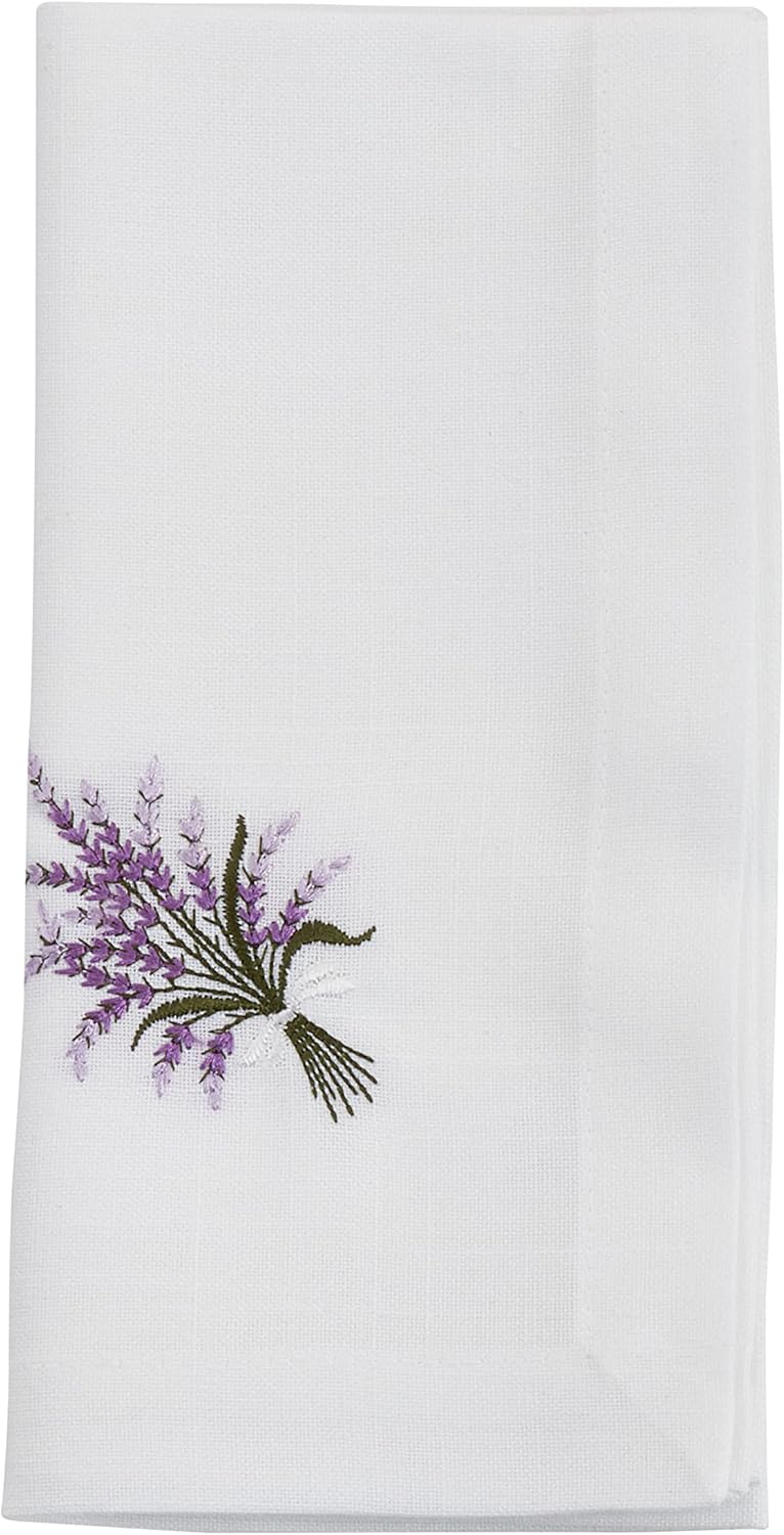 Saro Lifestyle Embroidered Lavender Napkin (Set of 4), White, 20"x20"