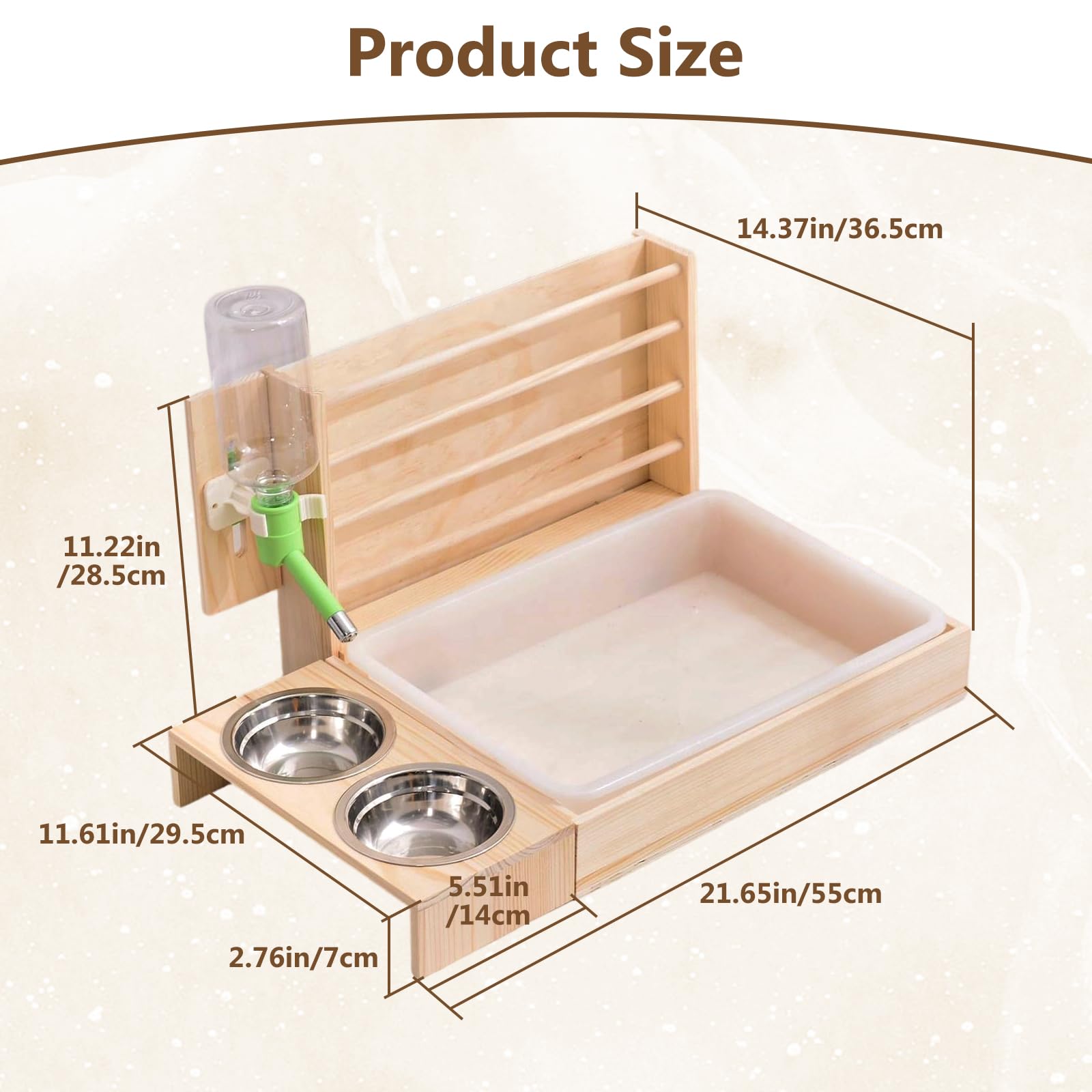 Kaninchen Heu Feeder mit 2 Näpfen, 4 in 1 Heuraufe Kaninchen | mit Hasentoilette, Holz Futterspender mit Trinkflasche für Kaninchen, Meerschweinchen, Hamster, Chinchilla, Hasen Zubehör