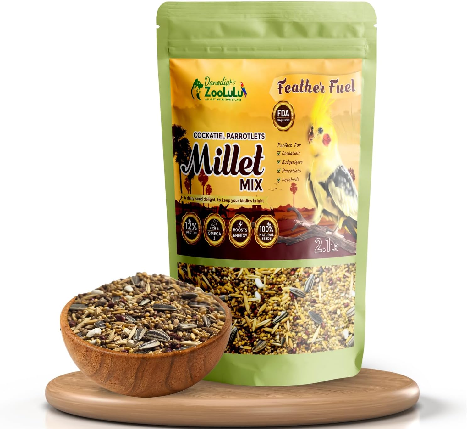 Cockatiel & Parrotlet Millet Mix (950g/2 lbs) | Bird Food Blend for Cockatiels, Budgerigars, Parrotlets & Lovebirds | Daily Healthy Nutrition