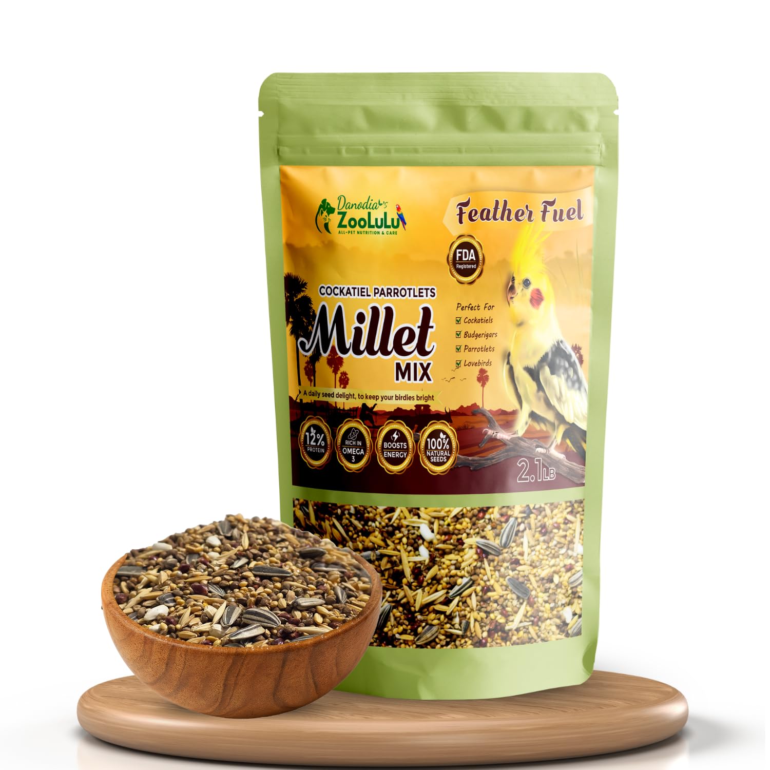 Cockatiel & Parrotlet Millet Mix (950g/2 lbs) | Bird Food Blend for Cockatiels, Budgerigars, Parrotlets & Lovebirds | Daily Healthy Nutrition