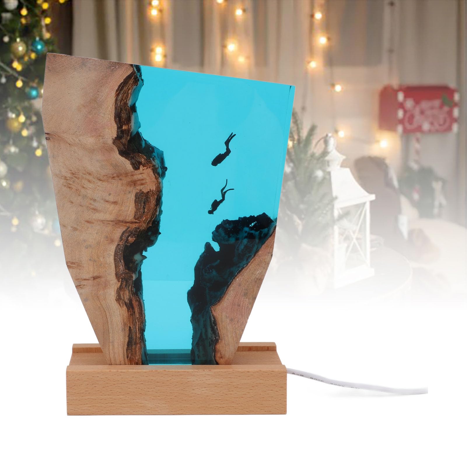 Żywica Ocean Diver lampka nocna, ręcznie wykonana drewniana lampka nocna LED z 7 kolorowym oświetleniem, do biura, sypialni, salonu