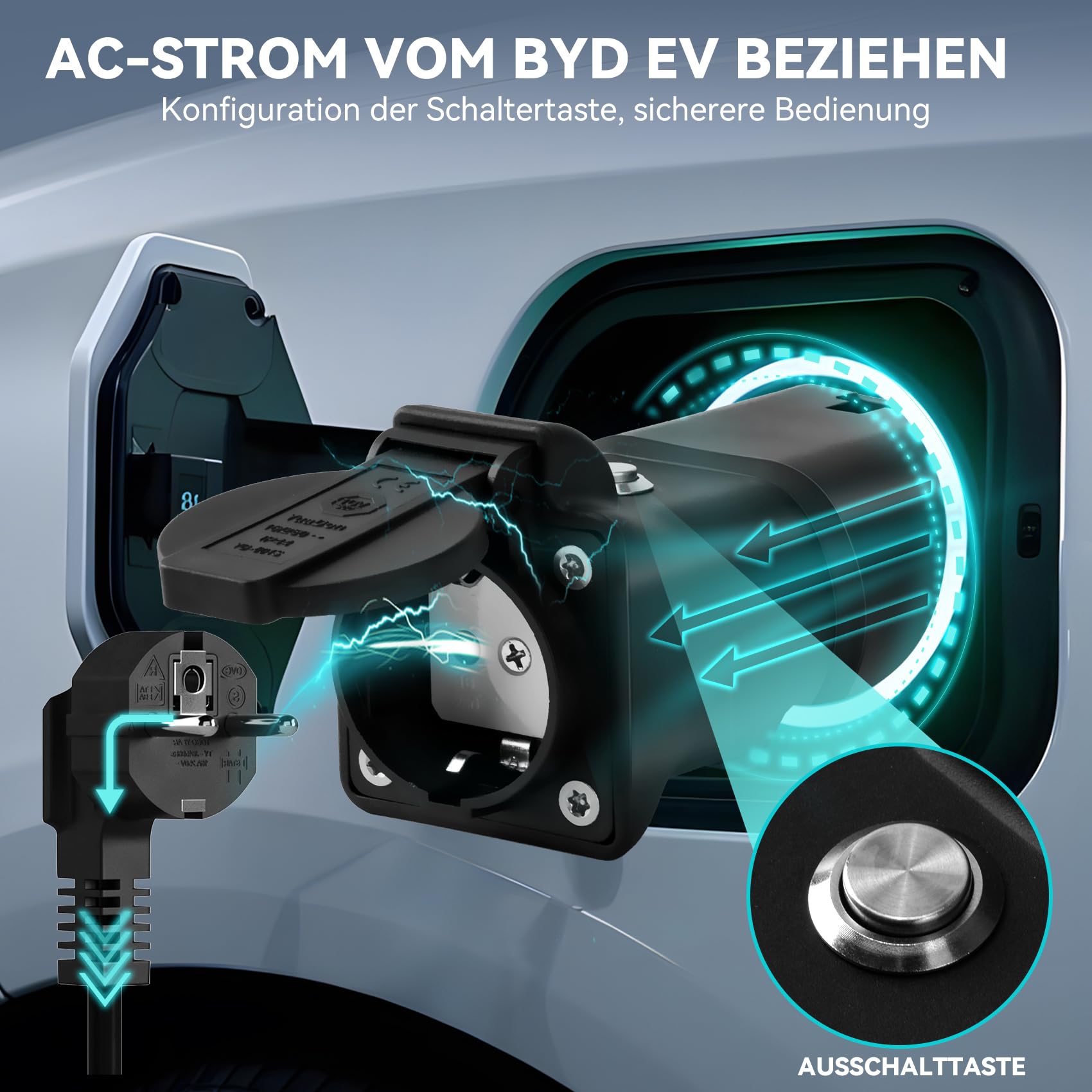 JULIK V2L Adapter 3,5KW 16A 220V dla BYD ATTO 3 Seal Dolphin EV PHEV - Camping Awaryjne