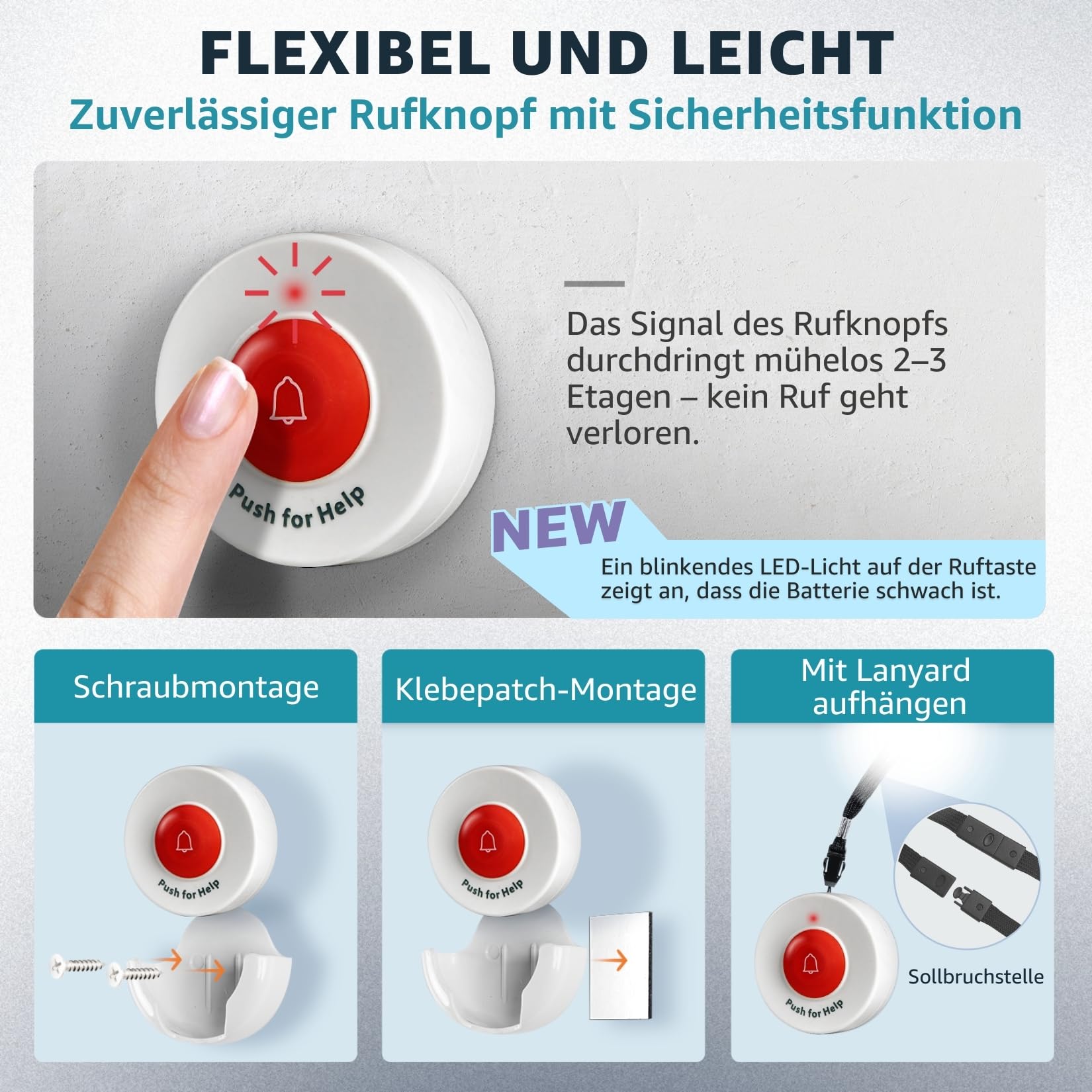 Pflege-Pager mit LCD Anzeige und 6 Rufknöpfen Funk Notrufsystem für Senioren Zuhause Patienten Demenz Altenpflege Schwesternruf SOS Alarmtaster Bettalarm