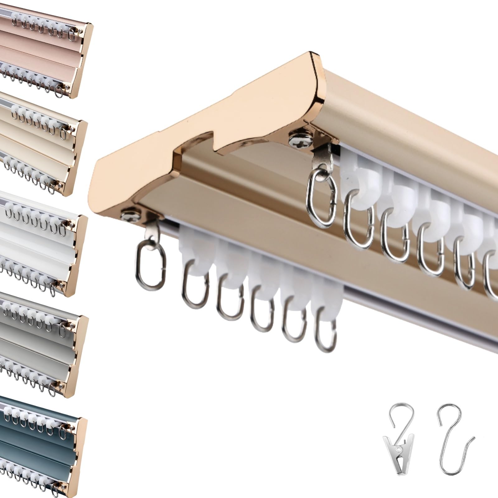 Double Curtain Rods For Windows, Heavy Duty Double Window Rods, Aluminum Curtain Rail Set For Room Divider For Bedroom, Kitchen, Bathroom(Gold,5.30m)