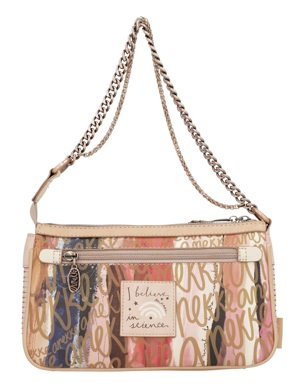 Anekke - Umhängetasche für Damen - Umhängetasche aus Kunstleder für Damen mit verstellbarem Riemen, Metallgriff und Reißverschlüssen - 3 Fächer - Zubehör und Accessoires für Damen - Maße 25 x 15 x 5