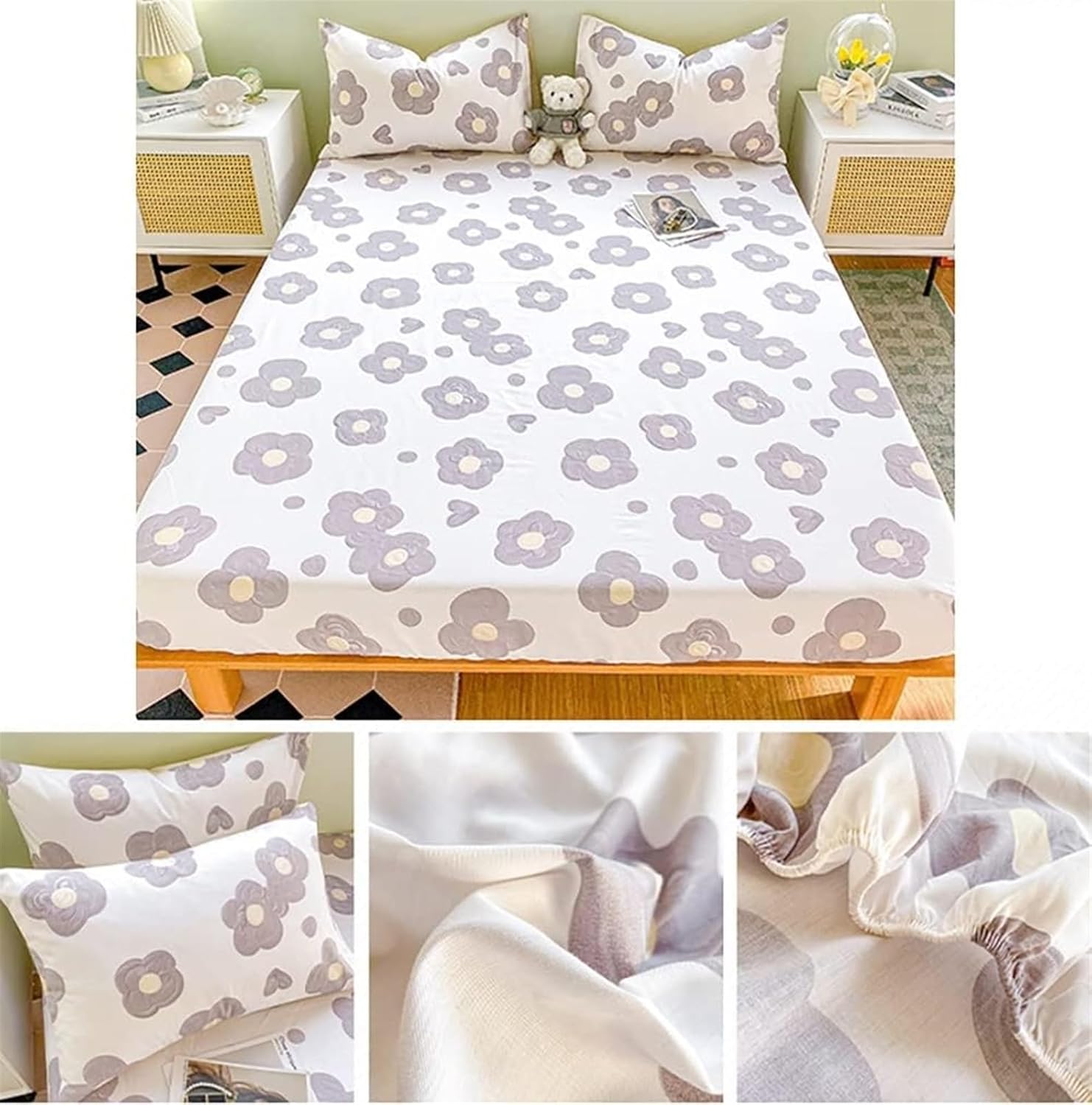 100% Cotton Sheets for Queen Size Bed,Soft & Comfortable Fabric Bedding,Extra Deep Pocket Up to 8 in(20cm) (Color : I, Size : 150cmx200cm) (Color : H, Size : 150cmx200cm)