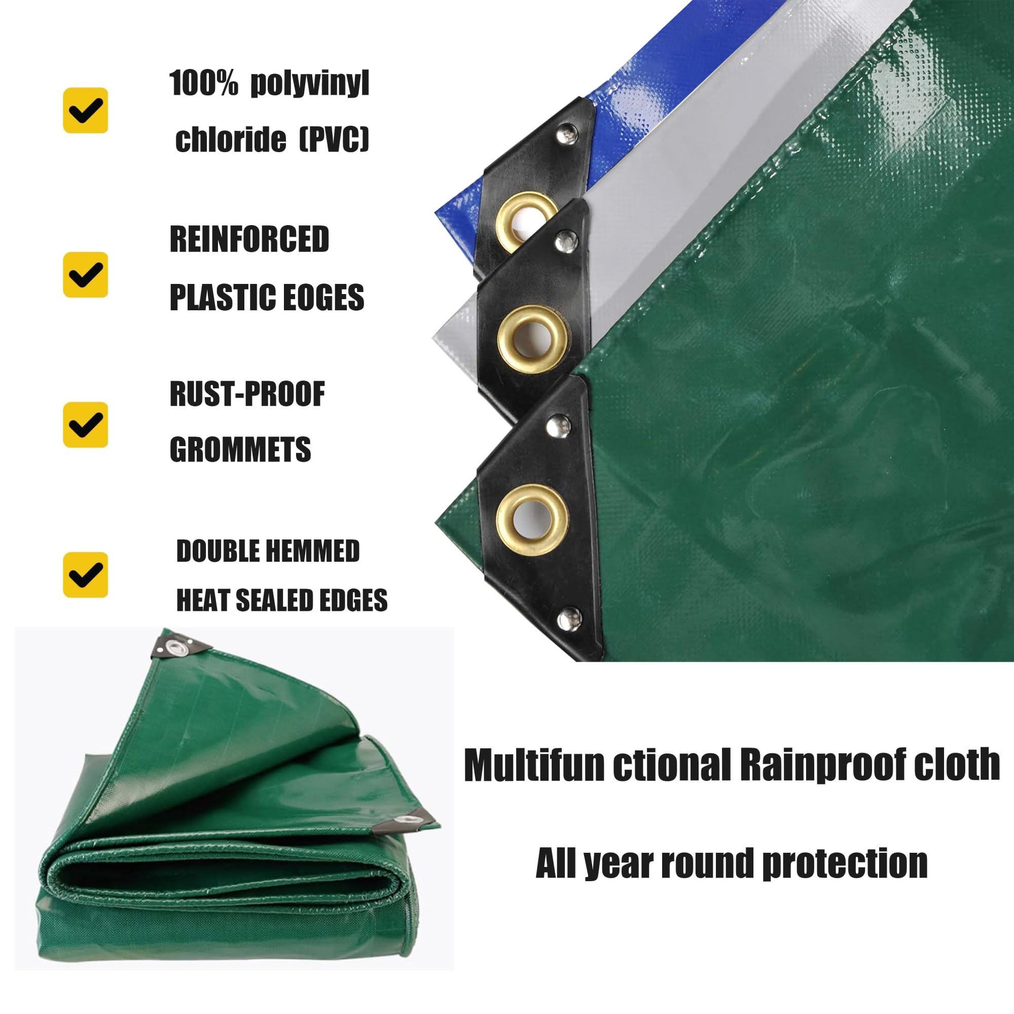 Telo impermeabile resistente, 3,5 x 19,5 m, 450 g/m², multiuso, spesso, per campeggio, canottaggio, escursionismo, verde