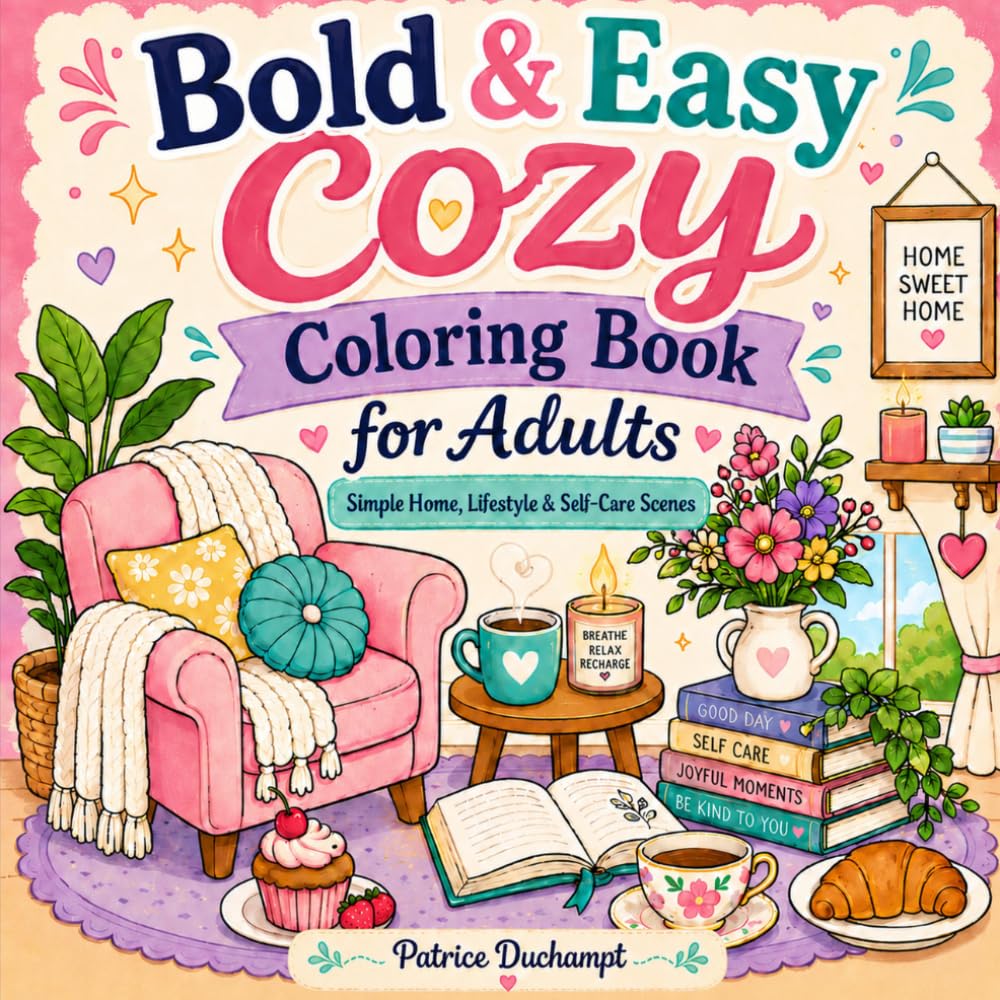Bold & Easy Cozy Coloring Book for Adults: Simple Home, Lifestyle and Self-Care Scenes