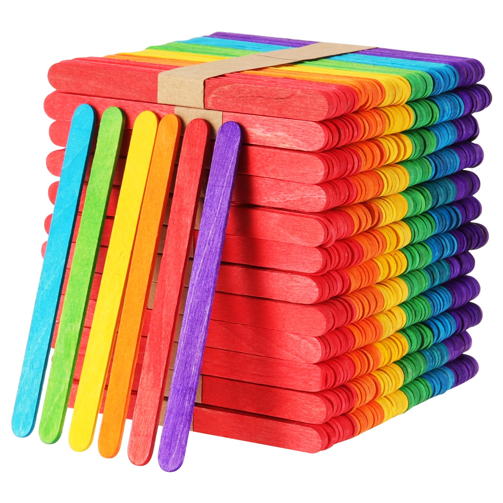 800 spatole in legno colorate per fai da te, 114 x 10 x 2 mm, bastoncini di ghiaccio in legno, bastoncini di ghiaccio colorati per gelato, ceretta, progetti fai da te