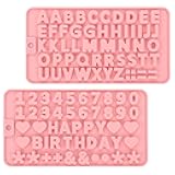 2 Pcs Letter Molds Silicone Number Alphabet Chocolate Candy Molds Non-Stick Happy Birthday Cake Decorations Baking Mould for Party