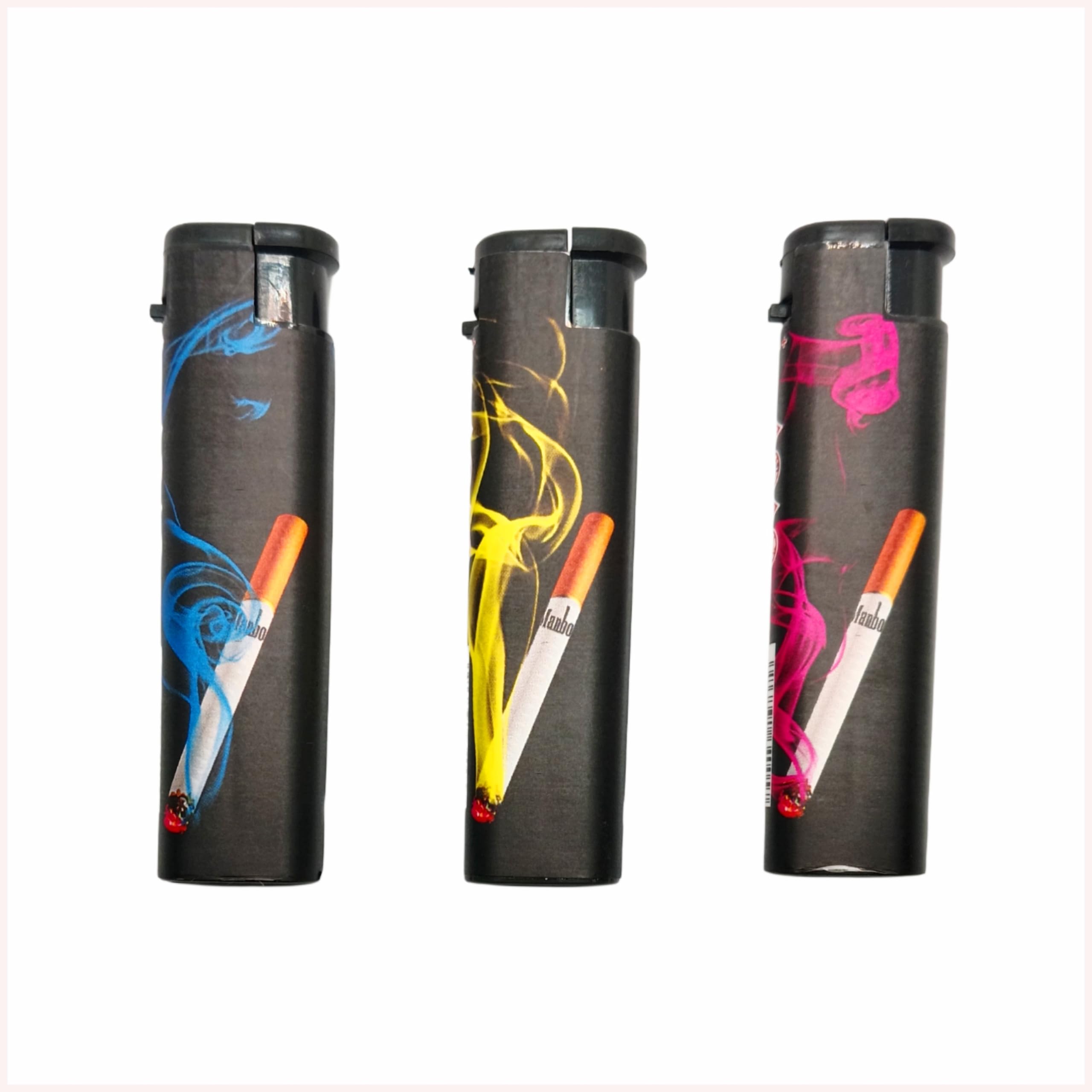 Black Cigarette Lighter (Pack of 3) - Disposable Plastic Windproof Open Fire Lighter - Stylish - Fancy - Pocket Lighters for smokeing - Super Fire Flame Lighter