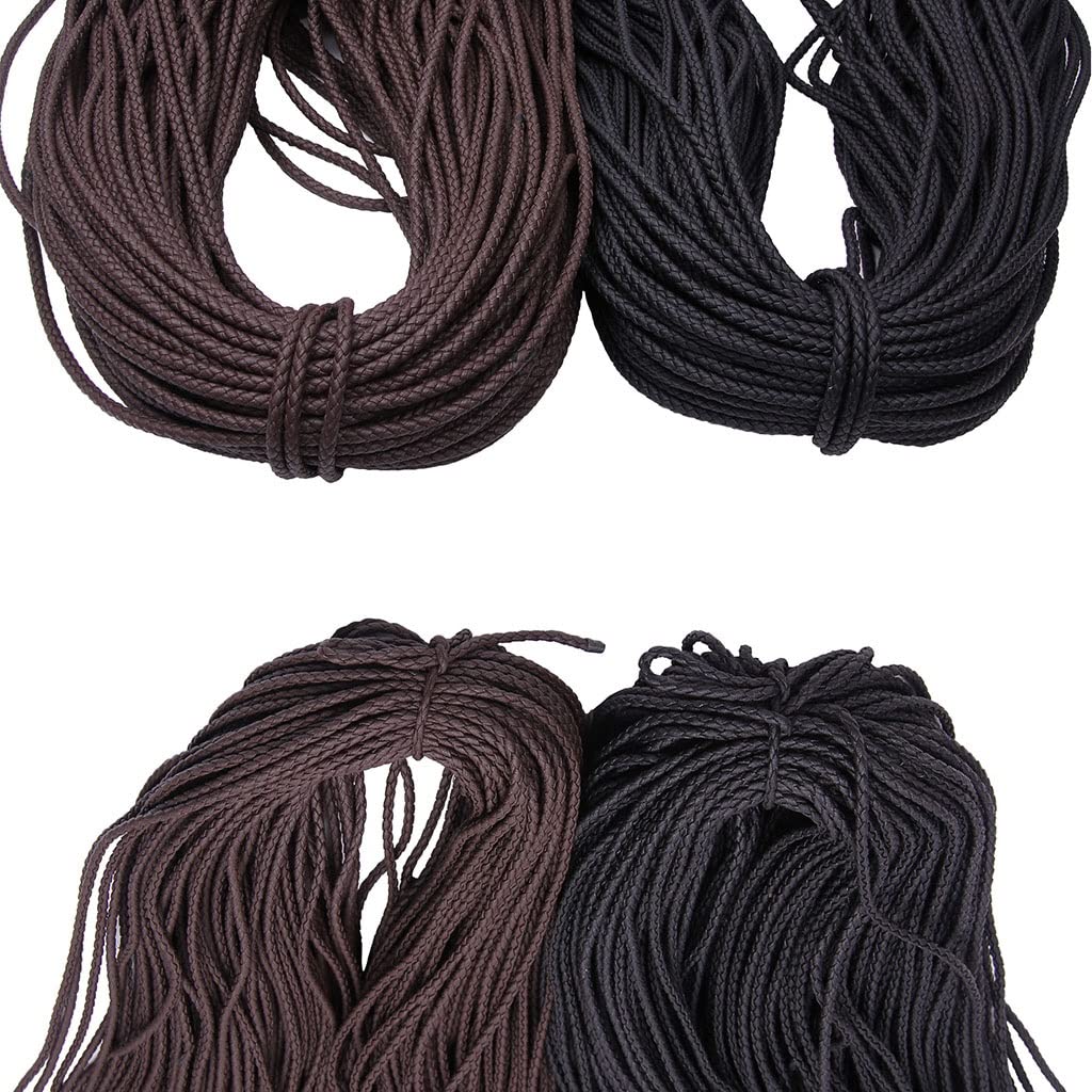 Cordoncino per gioielli in pelle, Bracciale con collana fai-da-te cordino tondo da 3/4/5/6/8 mm che realizza gioielli in corda PU intrecciata marrone nero | Black,4mm