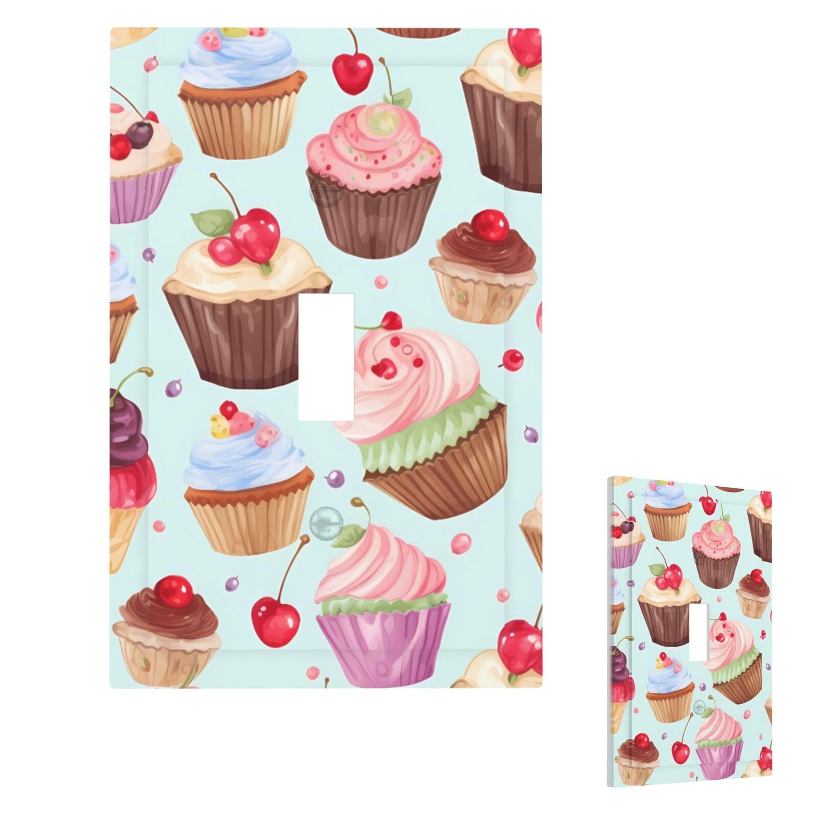 Fekiloot Single Toggle Cupcake Pattern Wall Plate Cover Modern Decorative 1 Gang Light Switch Cover Unbreakable Receptacle Outlet Covers For Living Room Bedroom Home Decor