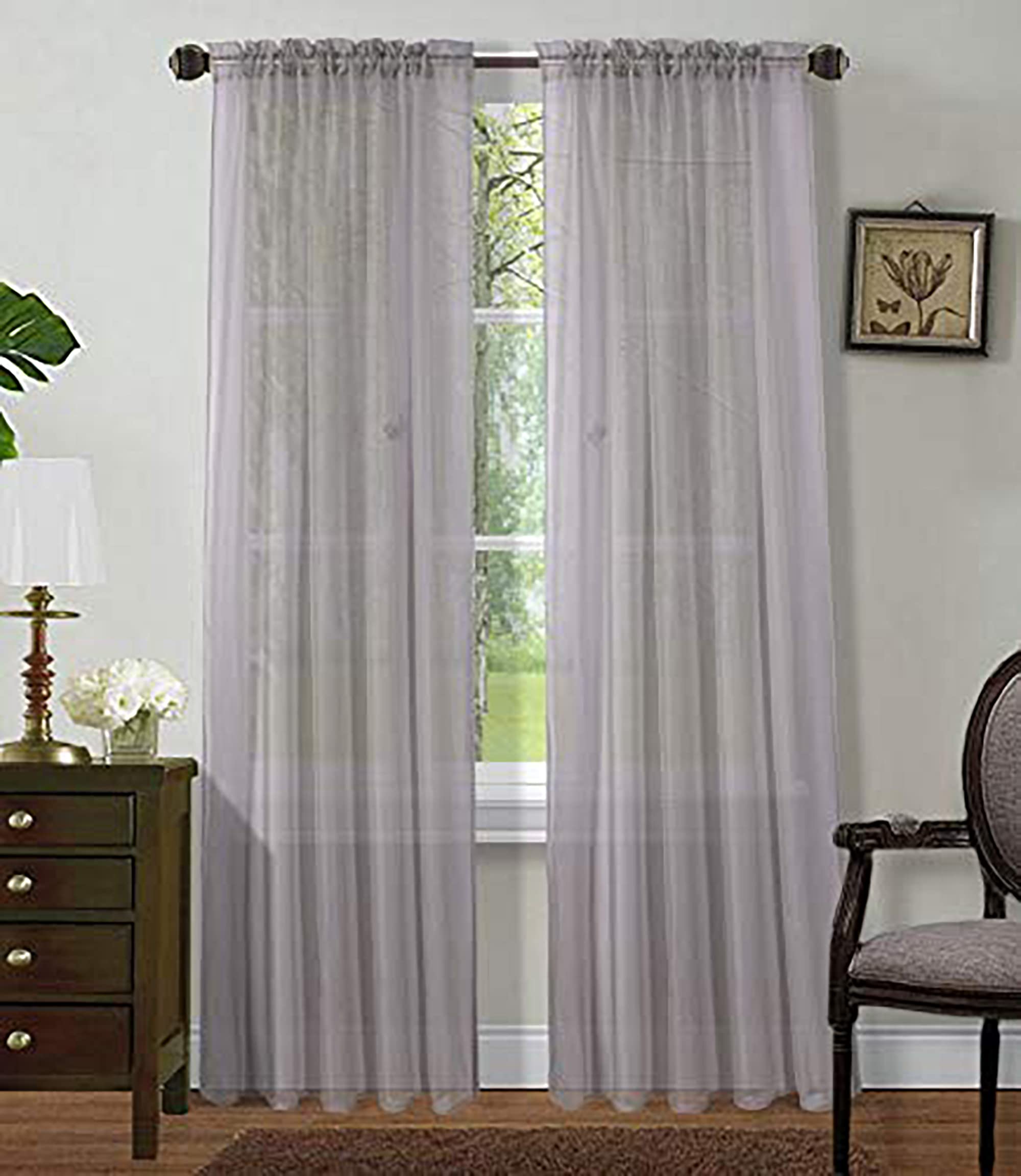 Sapphire Home Silver Sheer Curtains - 84 Inches Length, 2 Panels Set Sheer Drapes, Light Filtering Textured Window Curtain for Living Room, Bedroom, Kitchen and Dining Room - 54"x84", Silver/Gray