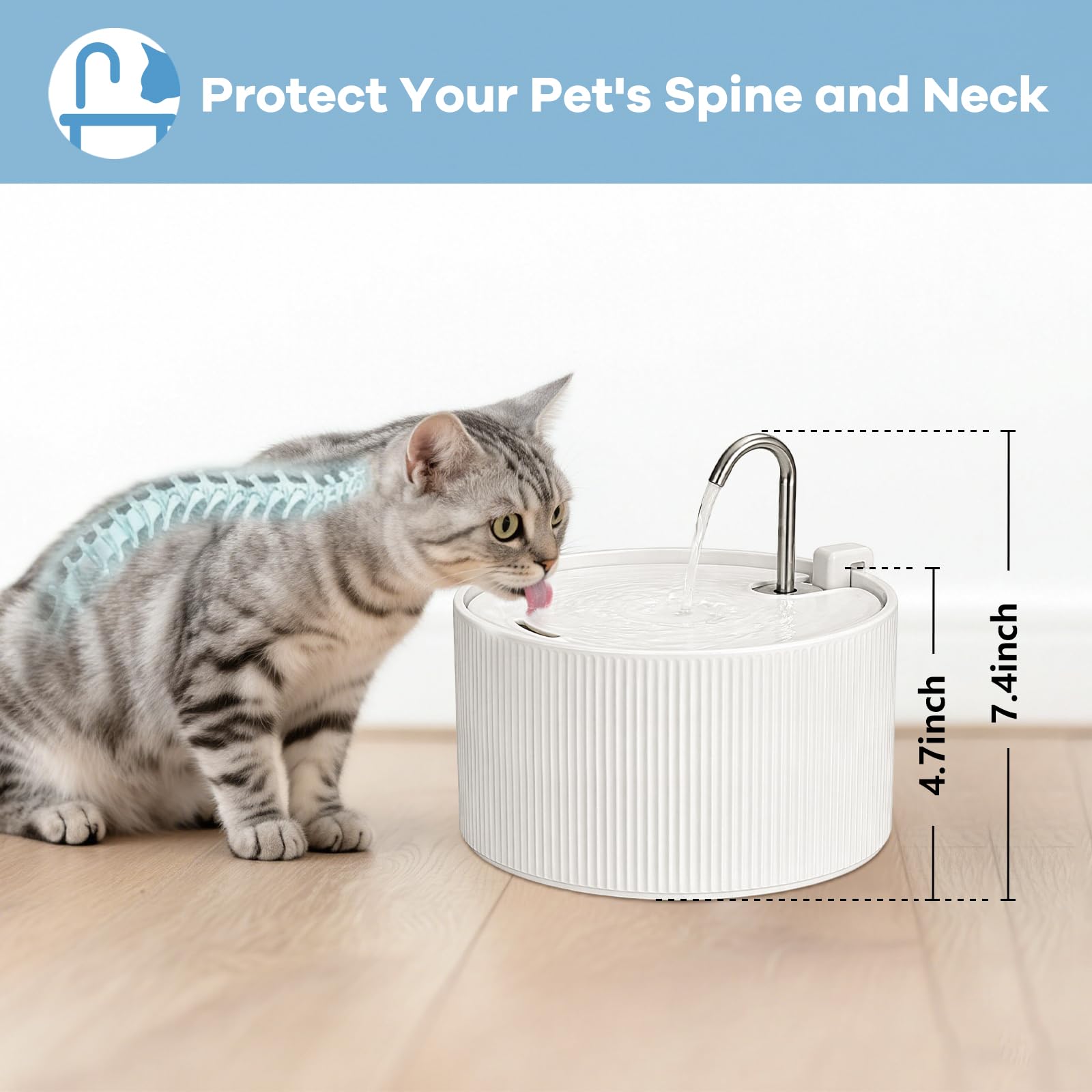 Upgrade Ceramic Cat Water Fountain, 2.2L/78oz Ceramic Cat Fountain, Automatic Ceramic Water Fountain for Cats, Pet Water Fountain with Ultra-Quiet Pump (White) - image 5