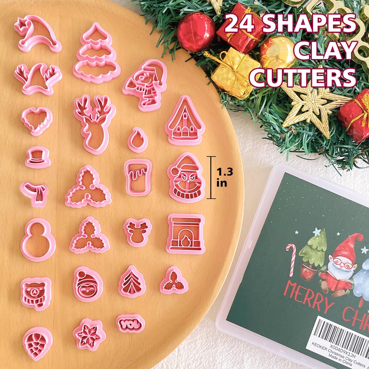 Keoker Weihnachts-Tonschneider, Weihnachts-Tonschneider für Polymer-Ton-Schmuck, 24 Formen, Polymer-Ton-Ausstecher, Weihnachten, Polymer-Ton-Ausstecher, Weihnachtsmann, Polymer-Ton-Schneider