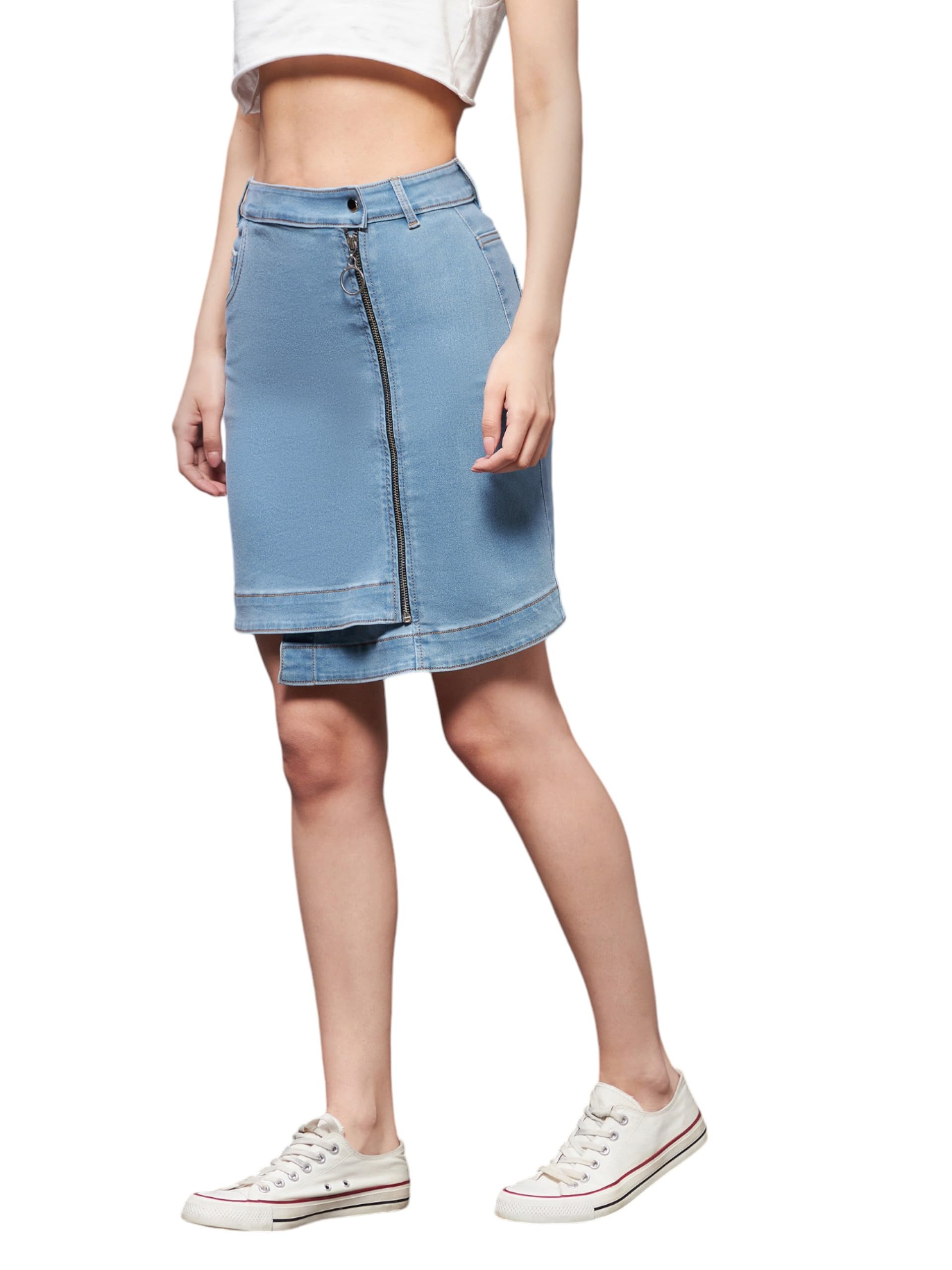 Women's Straight High Rise Midi Denim Skirt-image-29