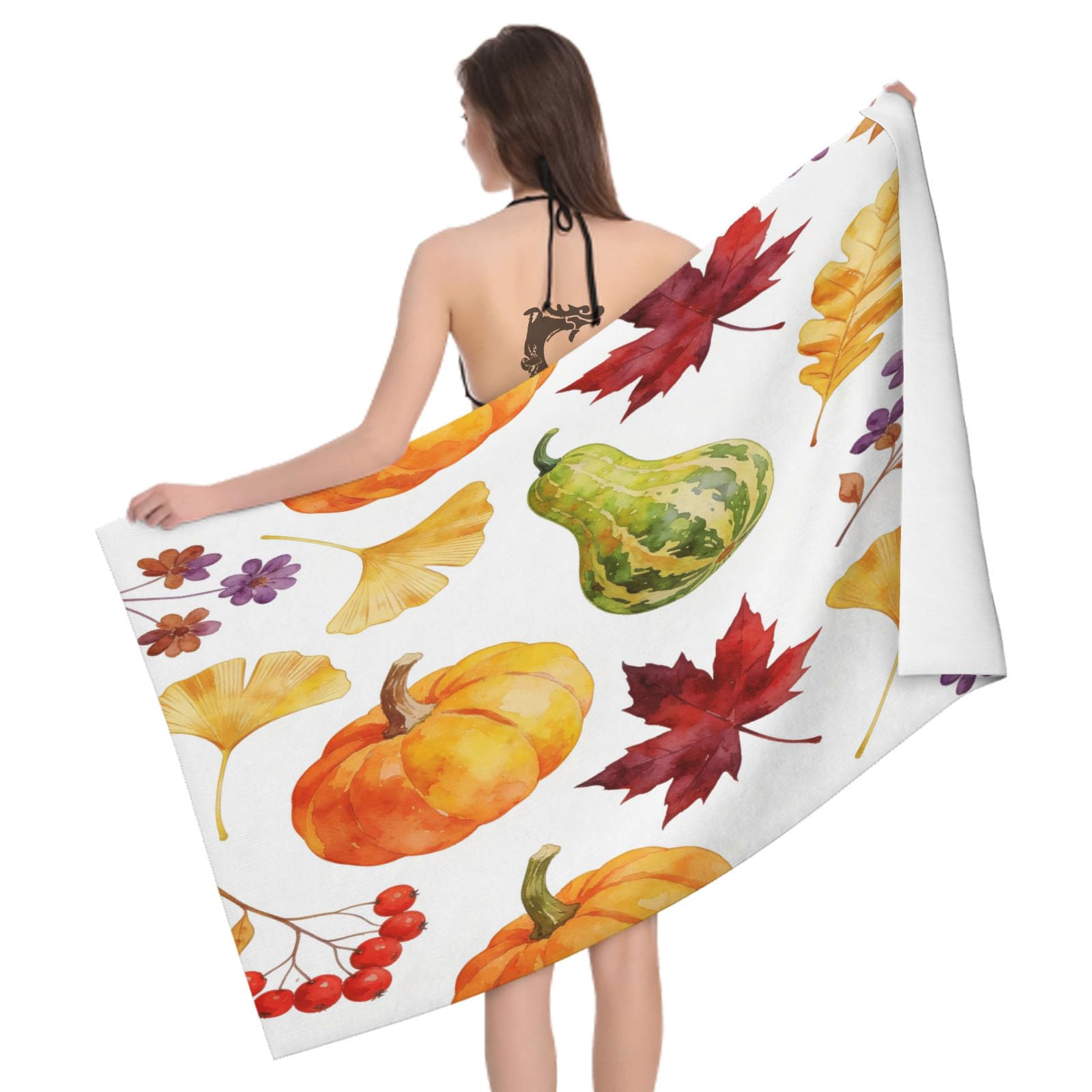 Leichong 3D Pumpkin Maple Leaf Beach Towel Large Microfiber Soft Quick Dry for Adults, Minimalistic Bath Towel Lightweight Soft Absorbent for Travel Swimming Pool Sports, 180 x 90 cm