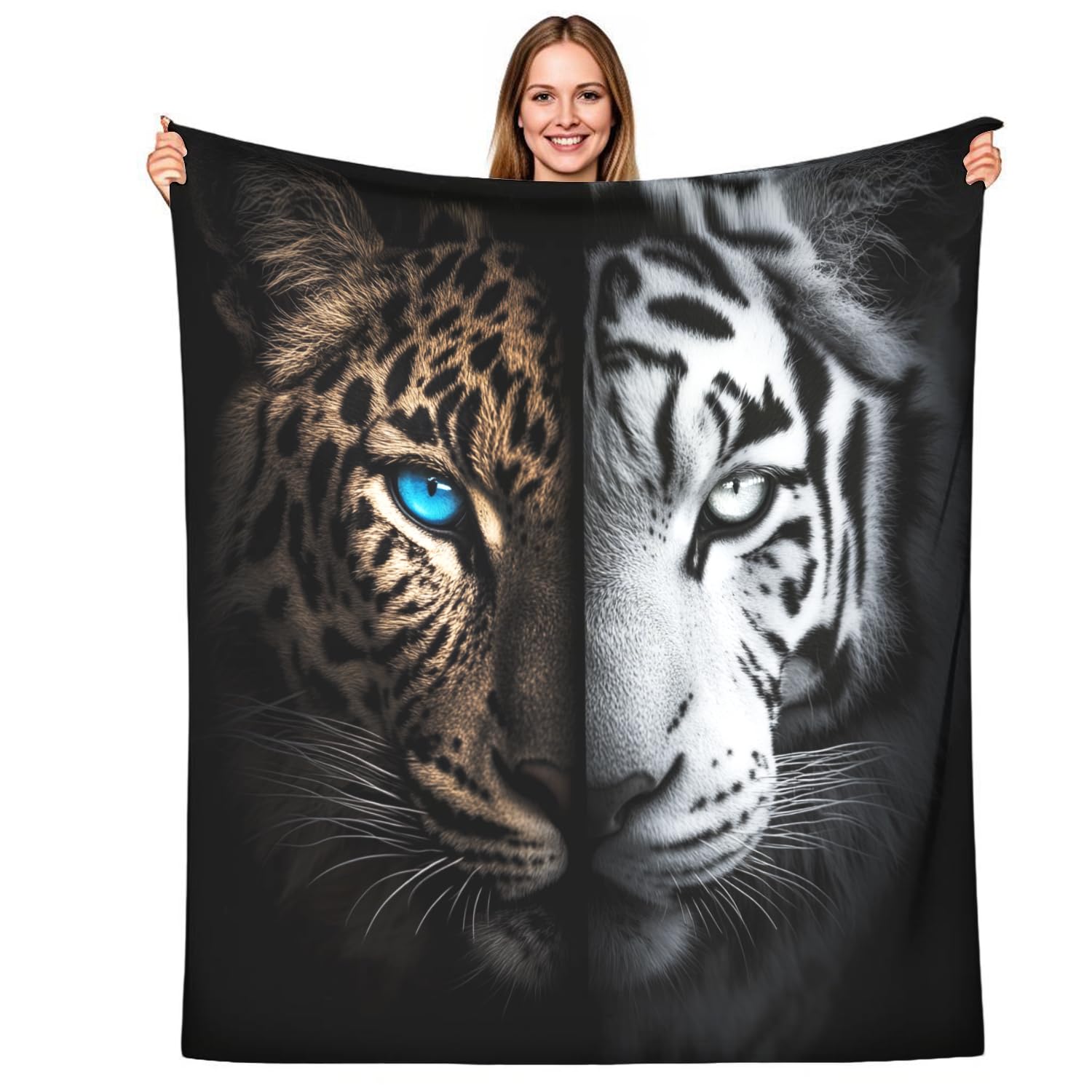 Plaid polaire tigre doux contre le froid pour canapé et couchage