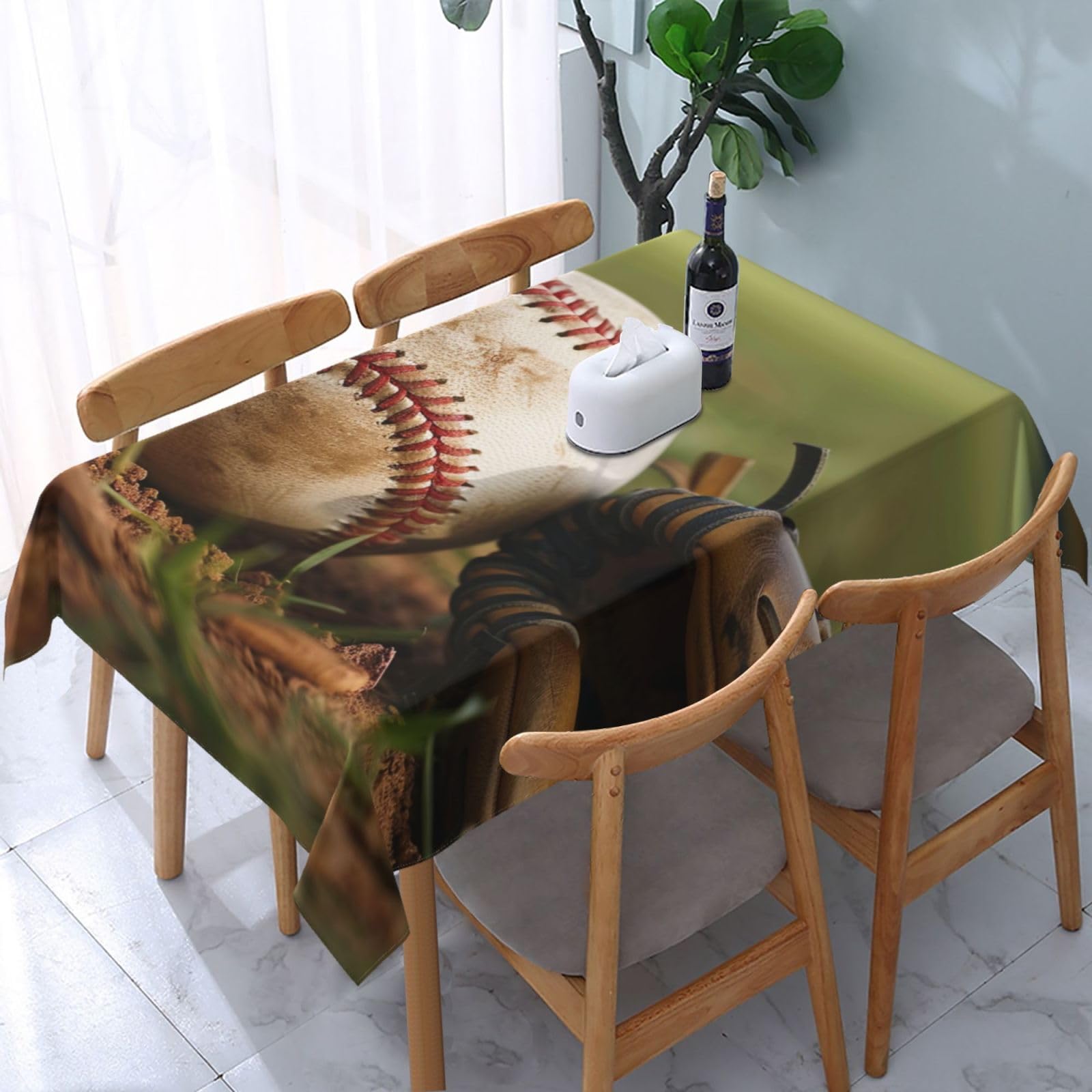 WPKJU Baseball Printed Tablecloth Water Resistant Table Cover Washable Rectangle Table Cloth for Tables 54x72 in