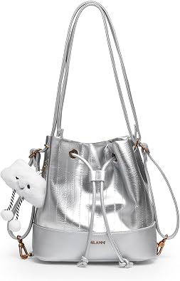 Drawstring Bucket Bag for Women Vegan Leather Mini Crossbody Shoulder Purse