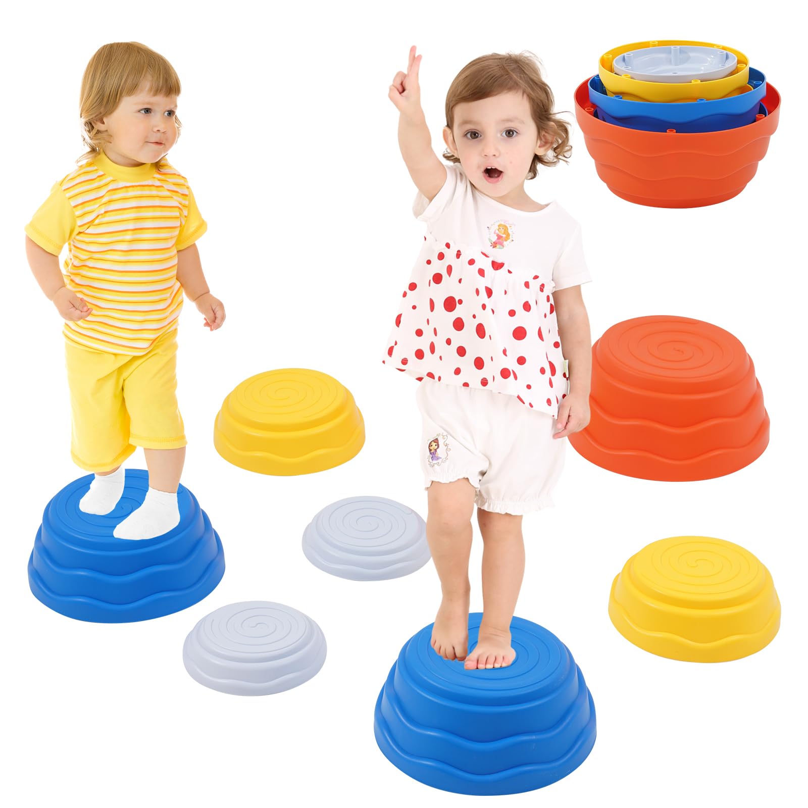 Piedras Equilibrio Niños Juego de 7 Piezas,Piedras Apilables Antideslizante,Que Fomentan el Equilibrio y Habilidades Motoras en Niños, Curso de Obstáculos,Equipo de Juego para Jnteriores y Exteriores
