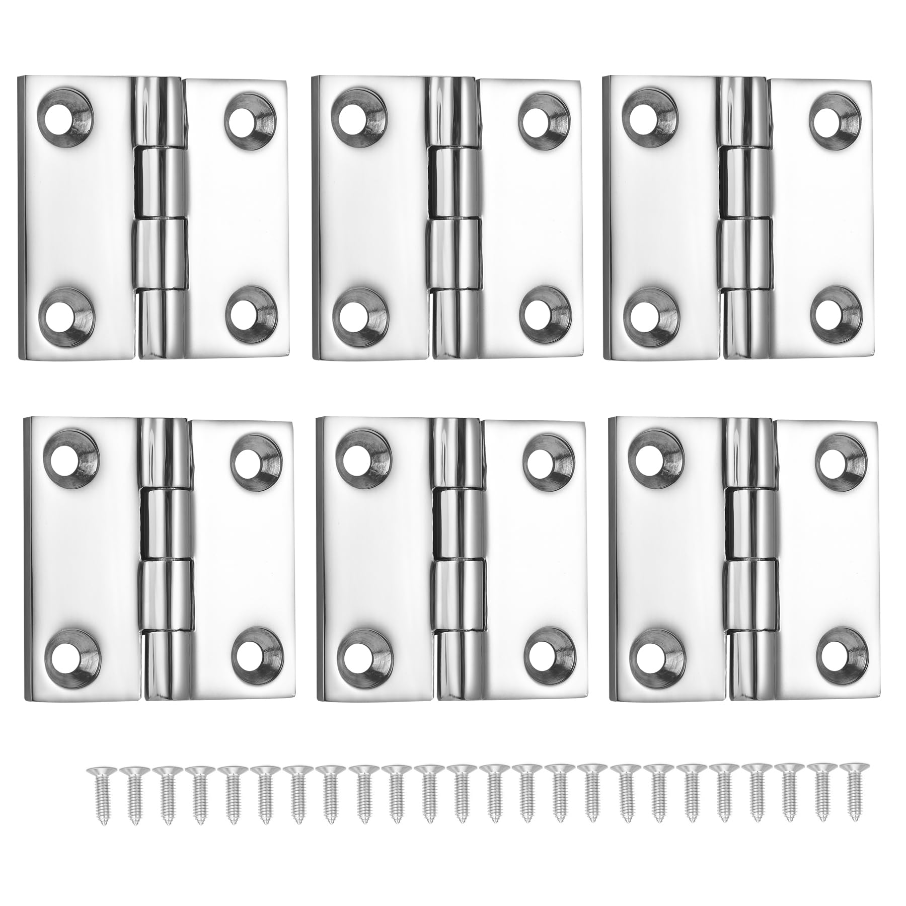 DIALESHU Heavy Duty Marine Boat Hatch Hinges 316 Stainless Steel, 2 x 2 Inch, Sturdy Deck Cabinet Door Hinges with Screws (Pack of 6)